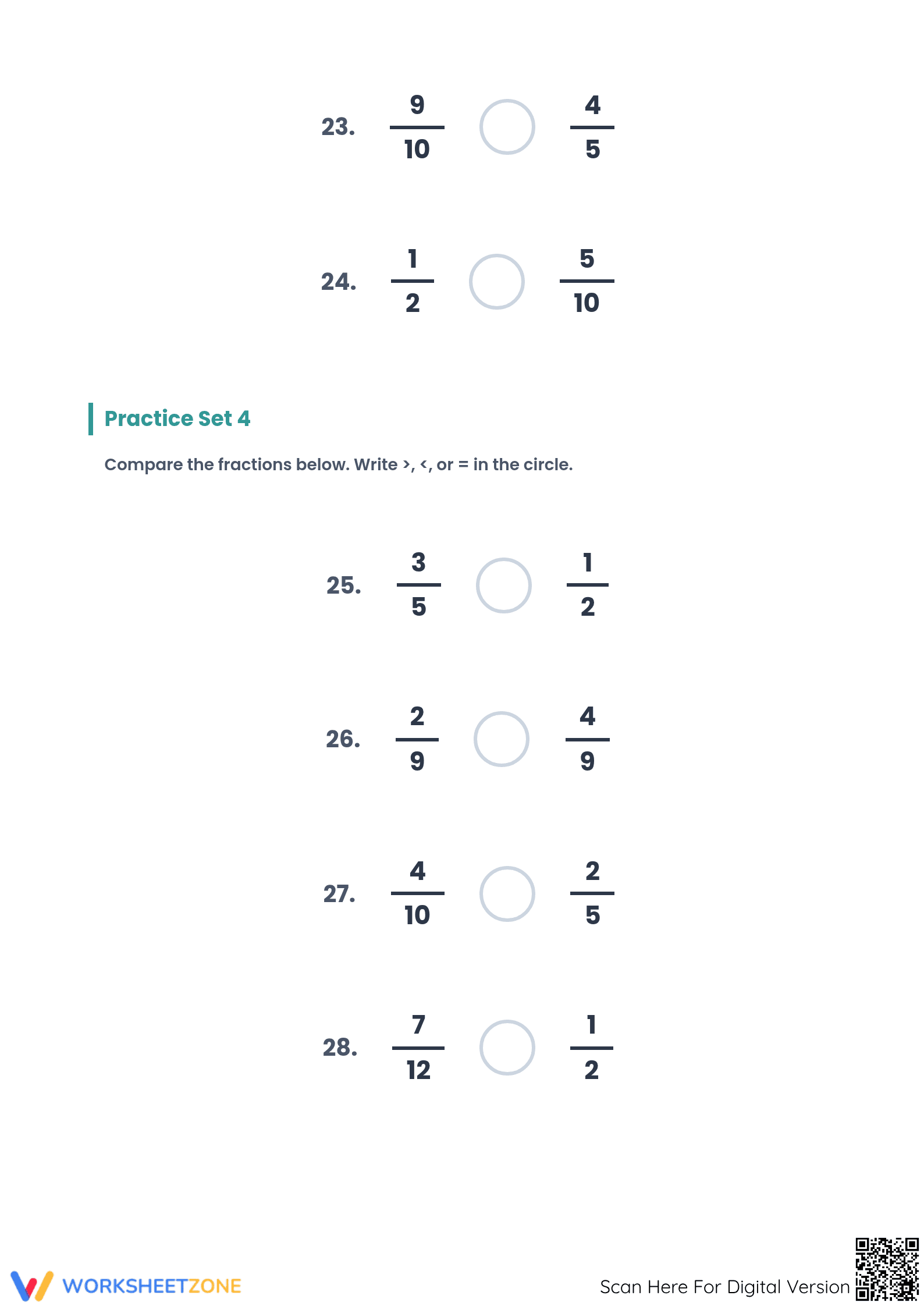 Printable Comparing Simple Fractions | Grade 4 Aligned - Page 5