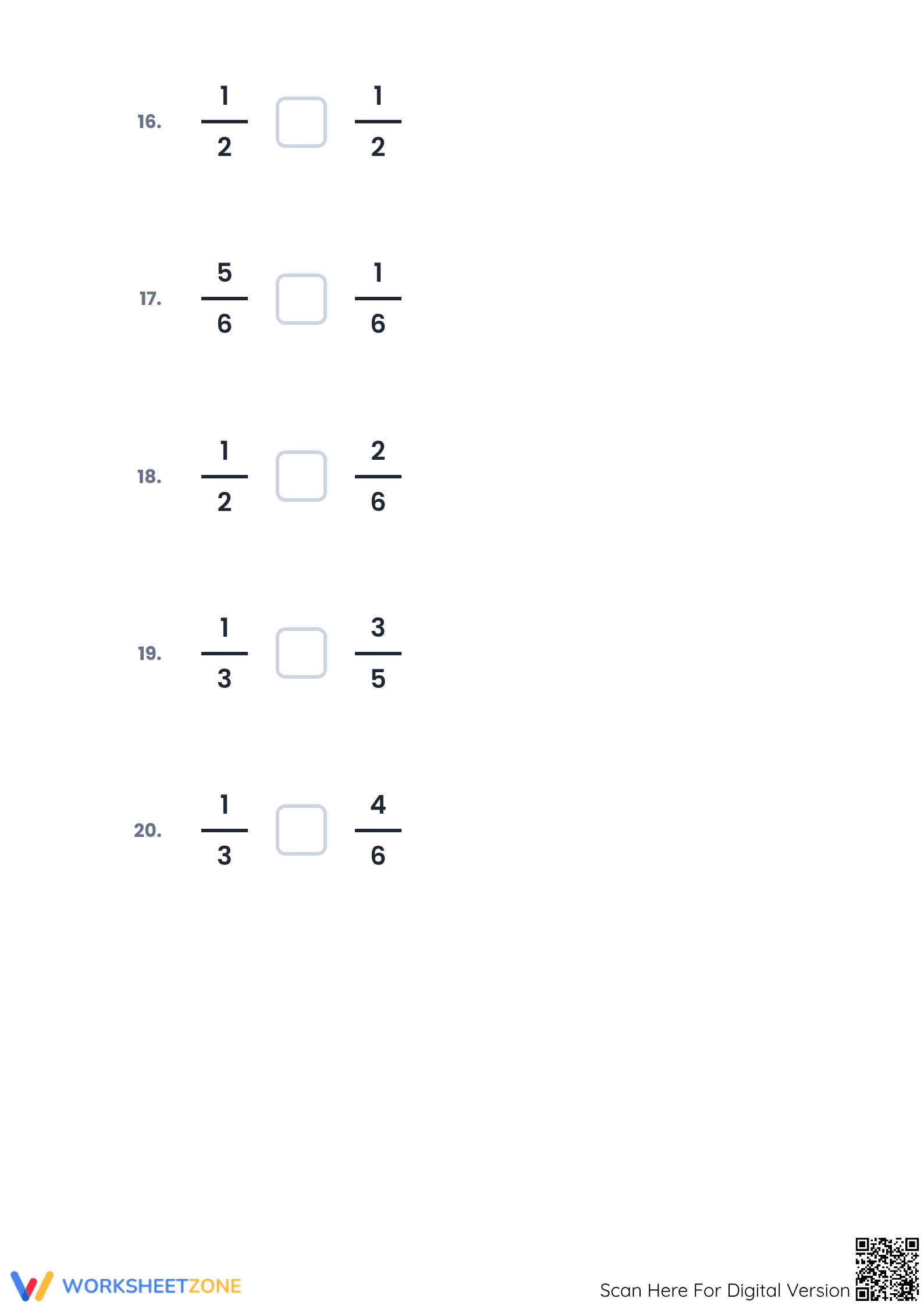 Printable Comparing Simple Fractions Worksheet | Grades 3-5 - Page 4