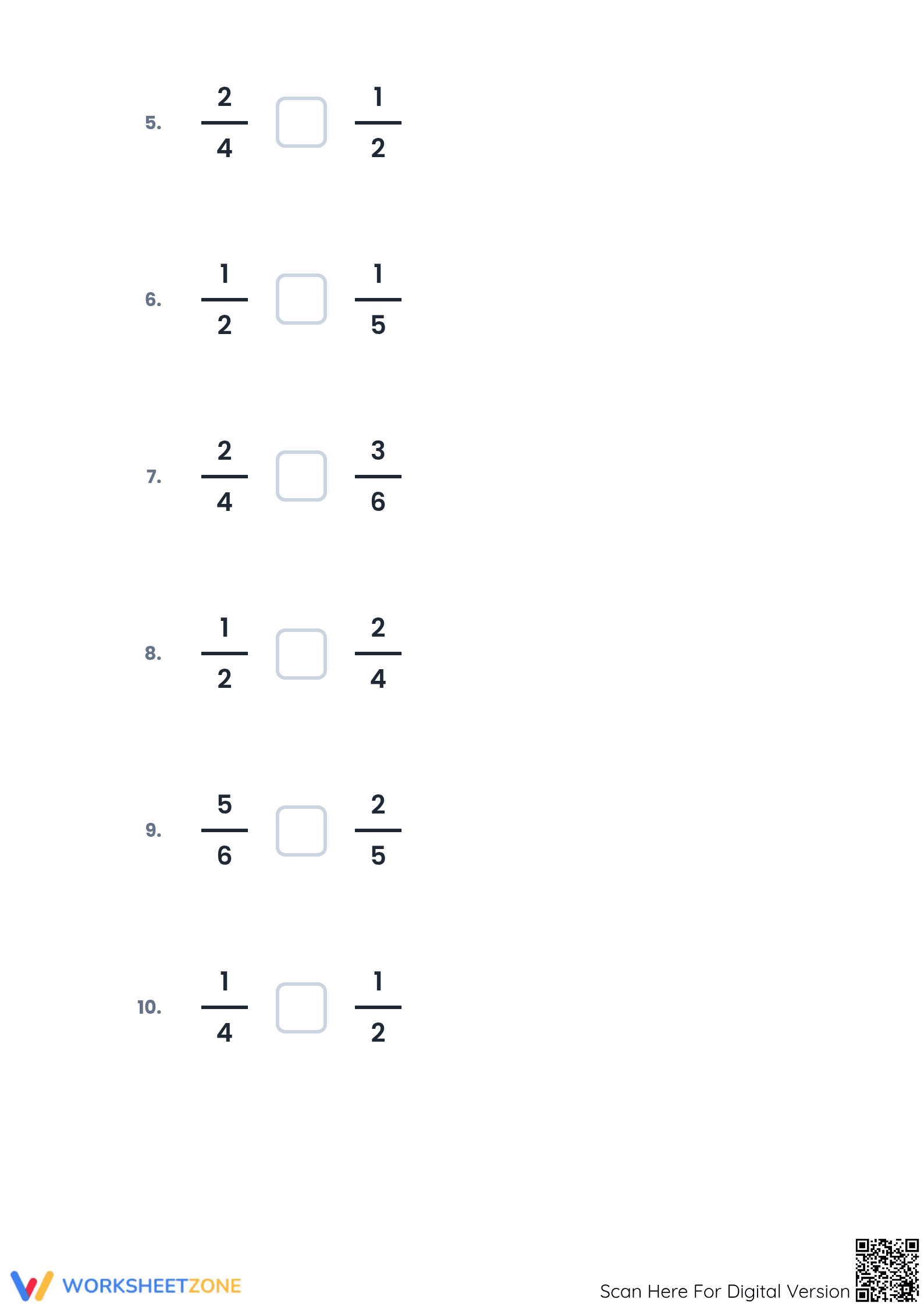 Printable Comparing Fractions Worksheet | Grade 4 Math - Page 2