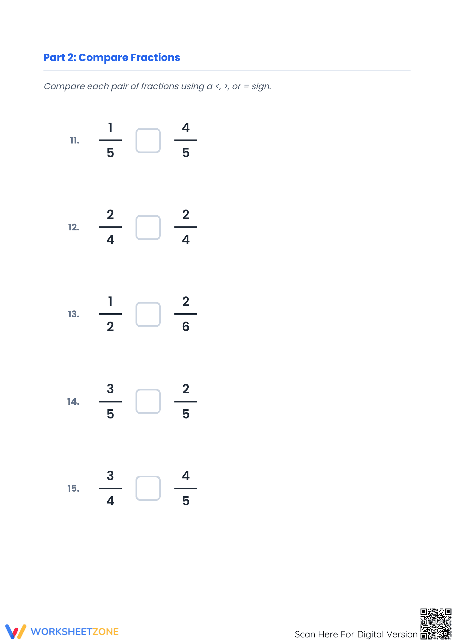 Printable Comparing Fractions Worksheet | Grade 4 Math - Page 3