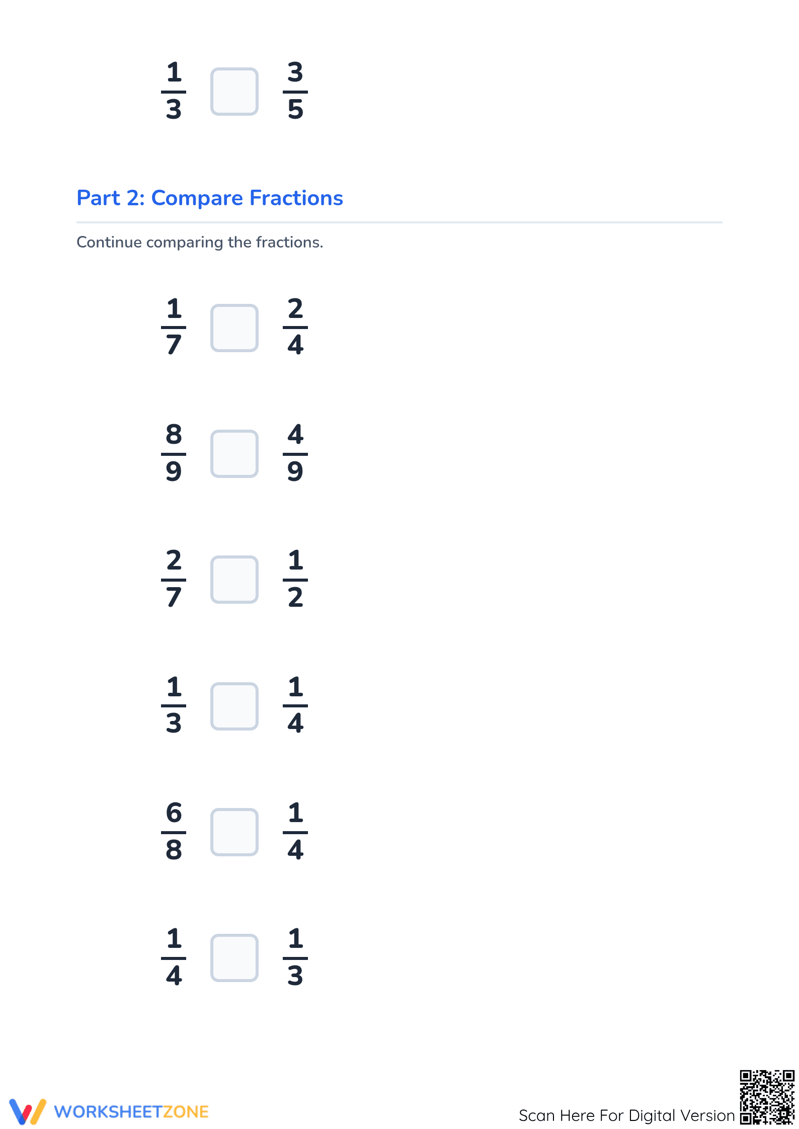 Essential Comparing Simple Fractions Worksheet | Grades 3-5 - Page 4