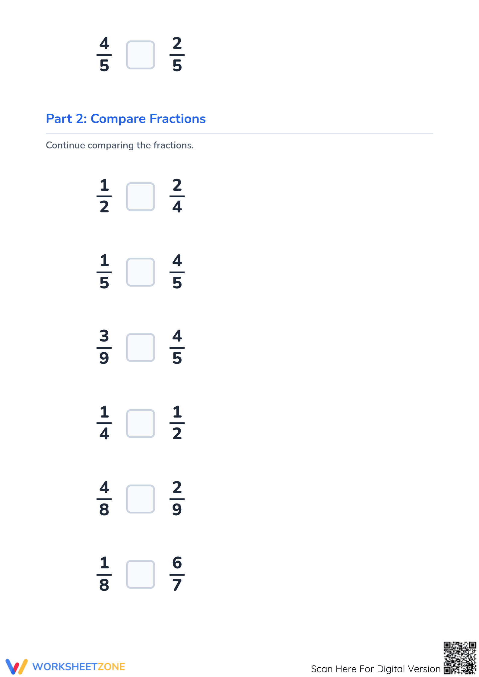 Printable Comparing Simple Fractions Worksheet | Grade 4 - Page 4