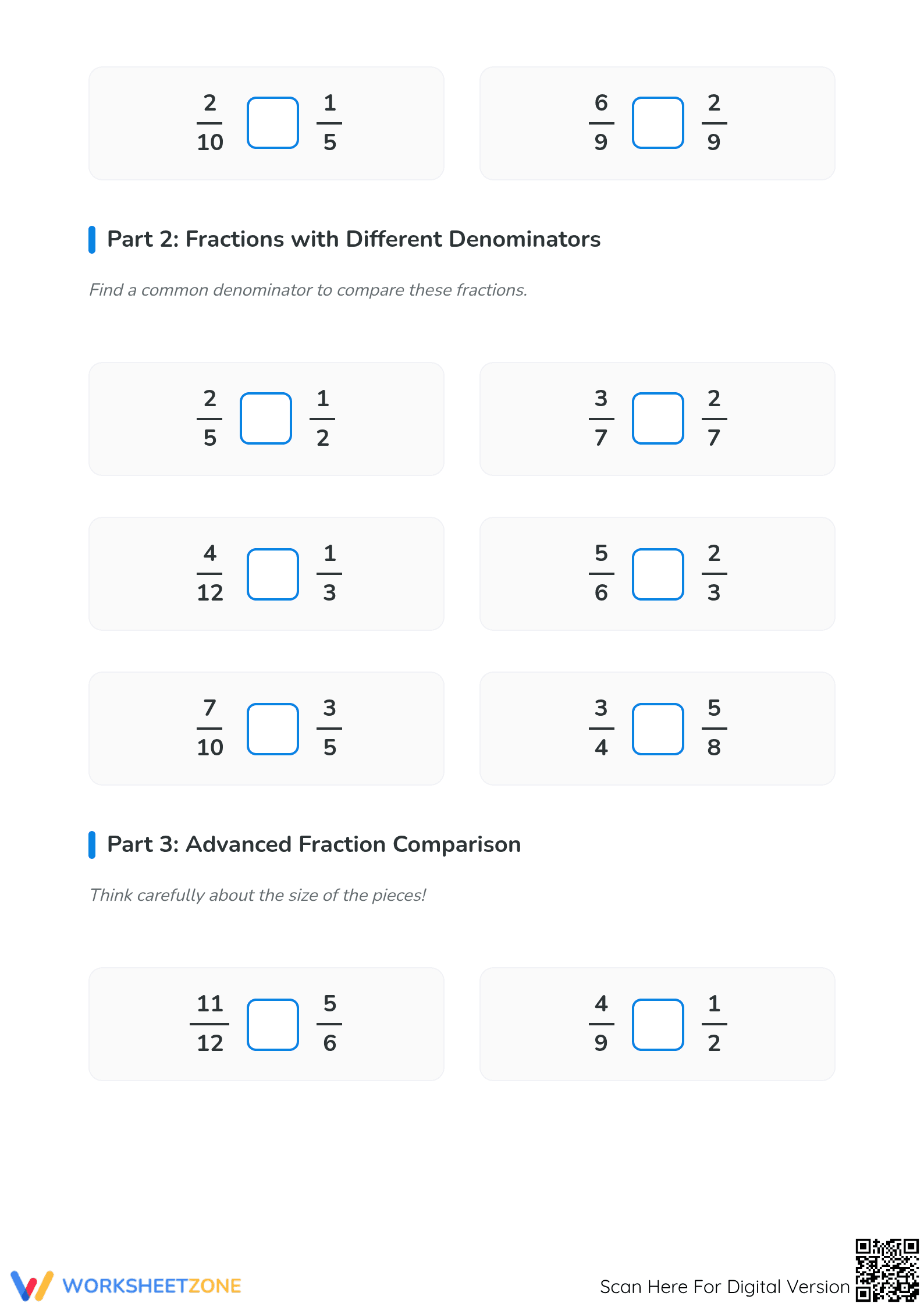 Essential Comparing Simple Fractions Worksheet | Grade 4 - Page 2