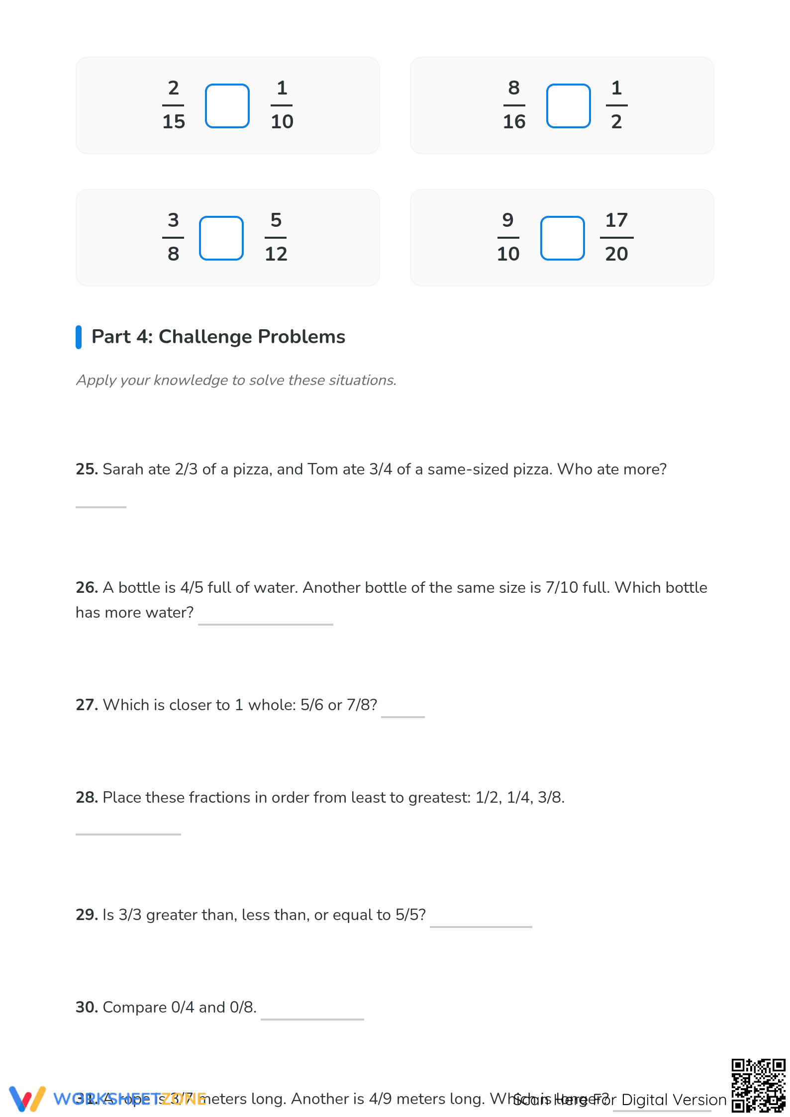 Essential Comparing Simple Fractions Worksheet | Grade 4 - Page 3
