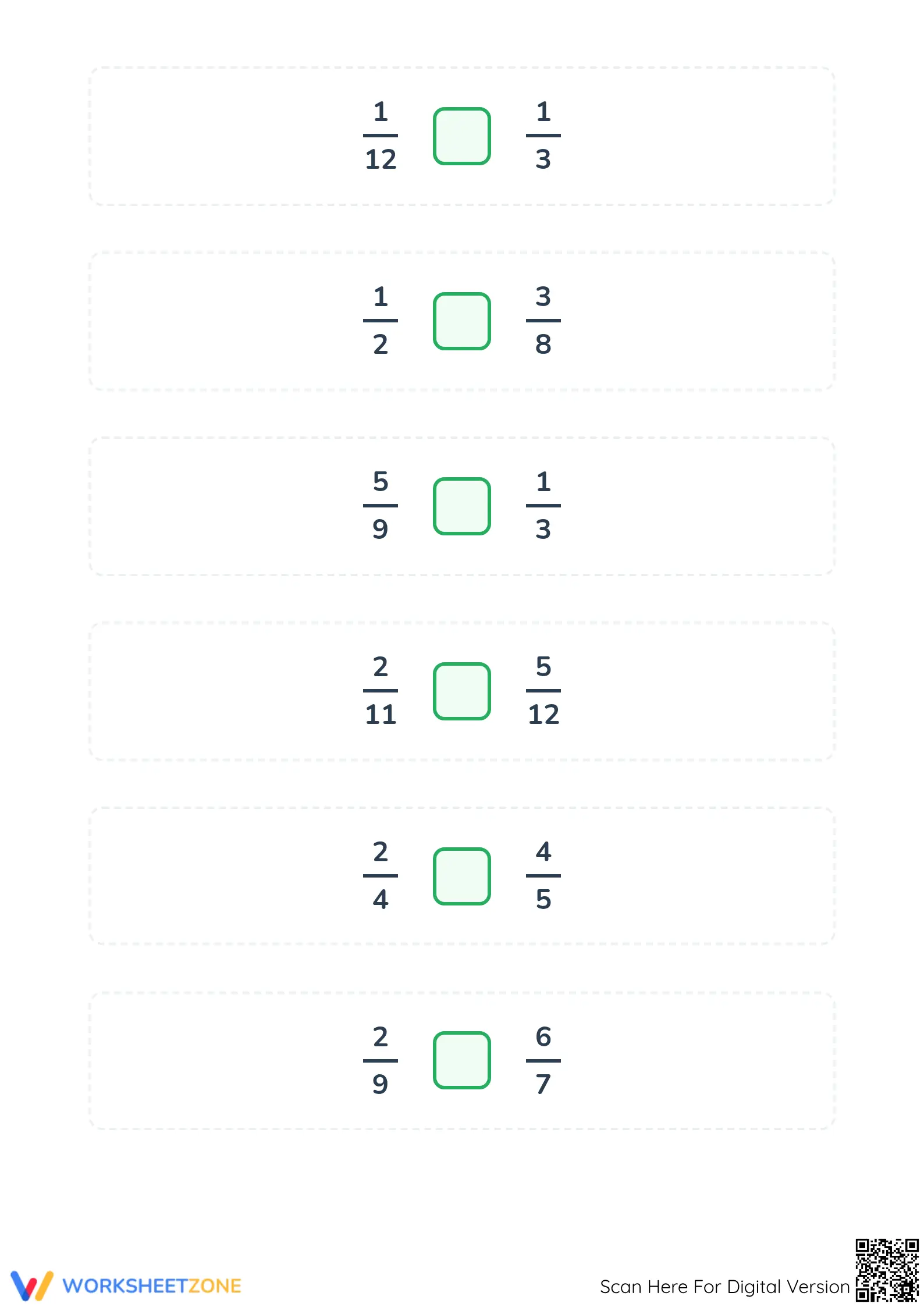 Printable Grade 4 Math: Comparing Simple Fractions - Page 3