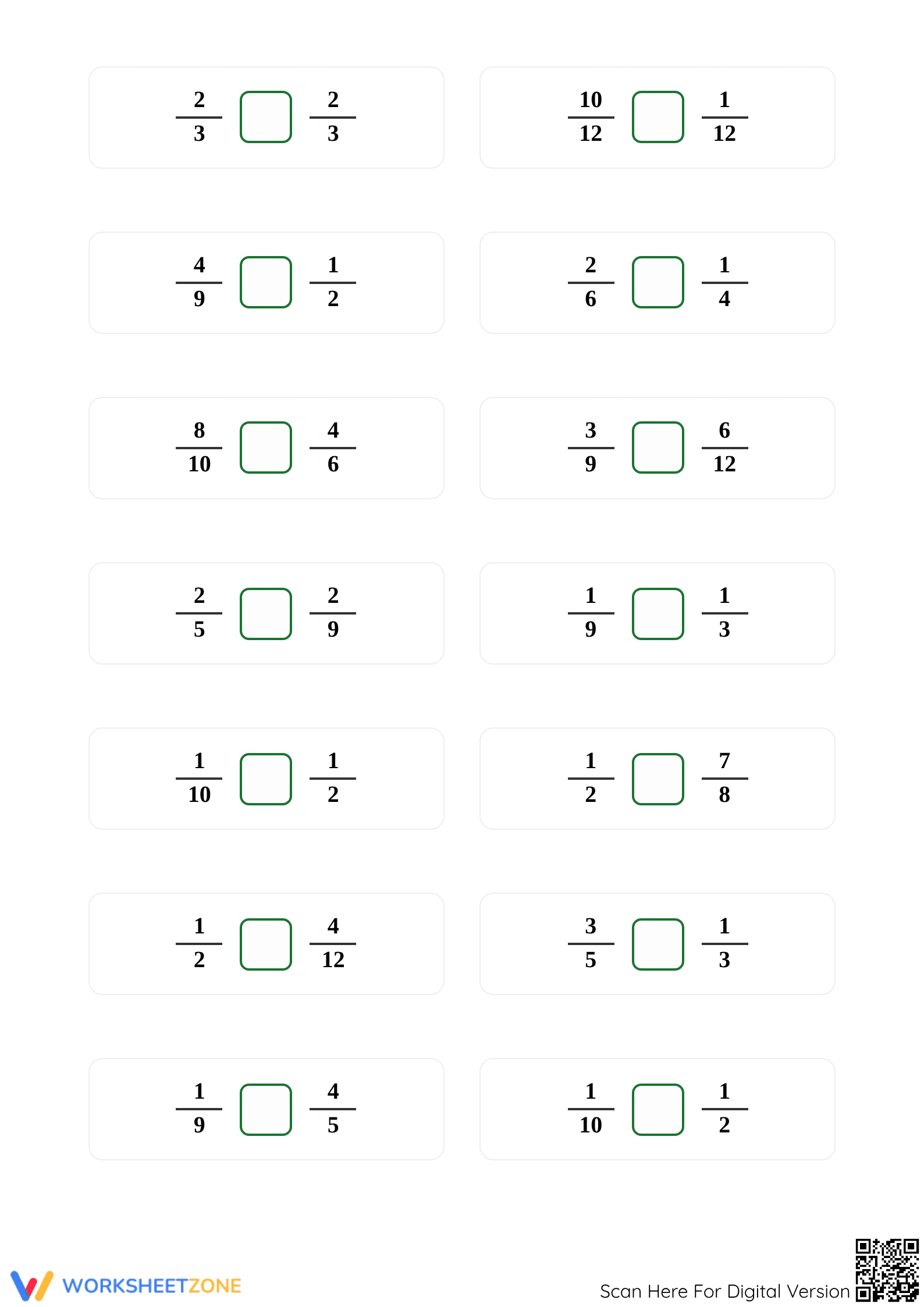 Printable Comparing Simple Fractions Worksheet | Grade 4 - Page 2
