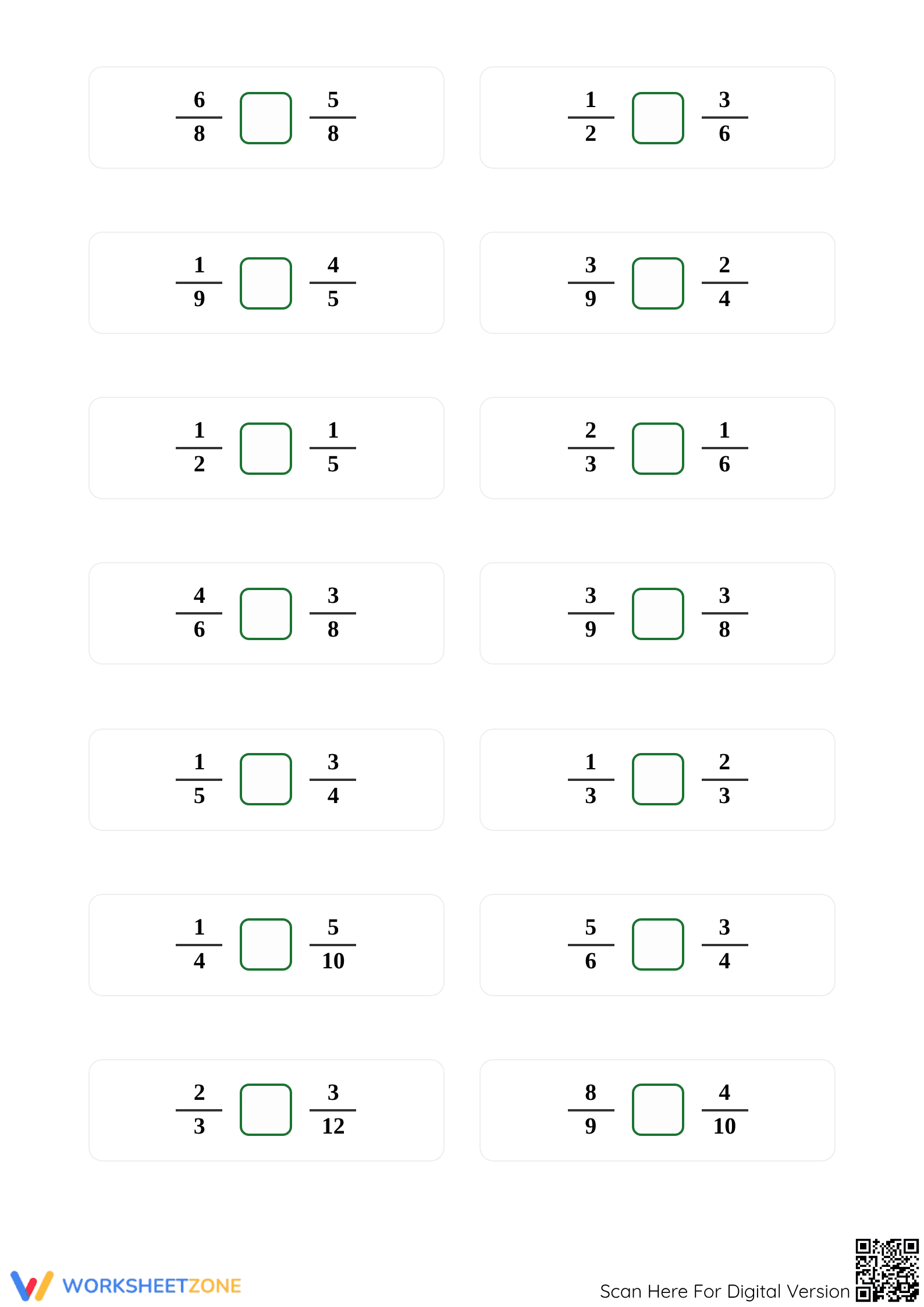 Printable Comparing Simple Fractions Worksheet | Grade 4 - Page 3