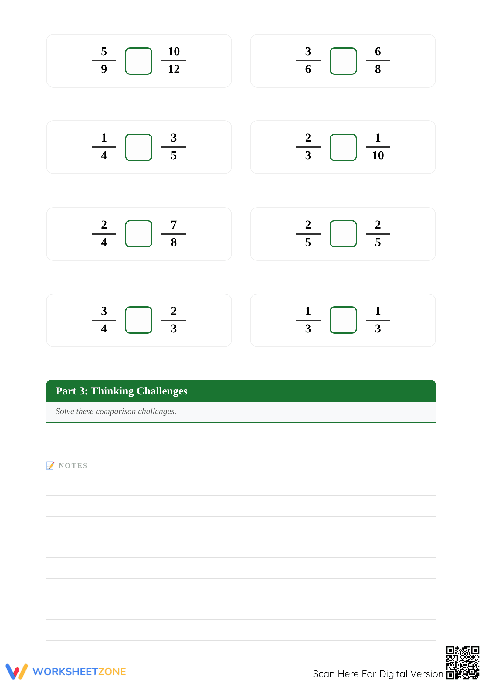 Printable Comparing Simple Fractions Worksheet | Grade 4 - Page 4