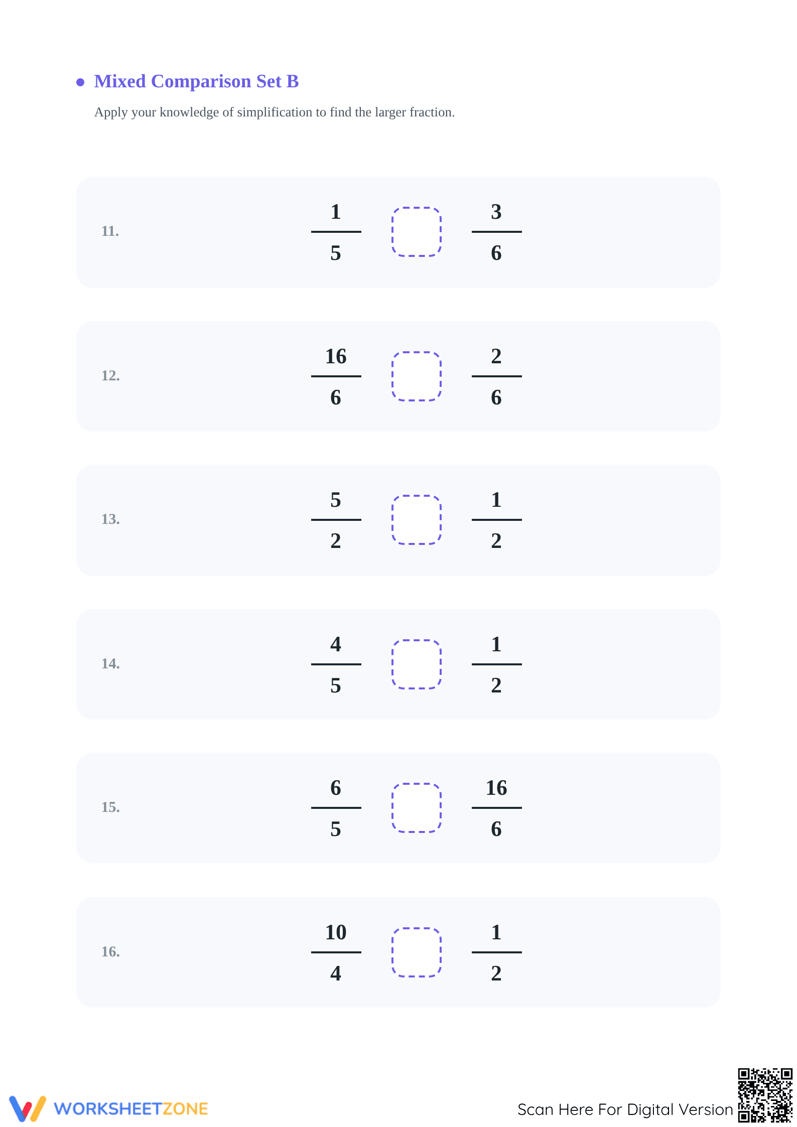 Printable Comparing Simple and Improper Fractions Worksheet - Page 3