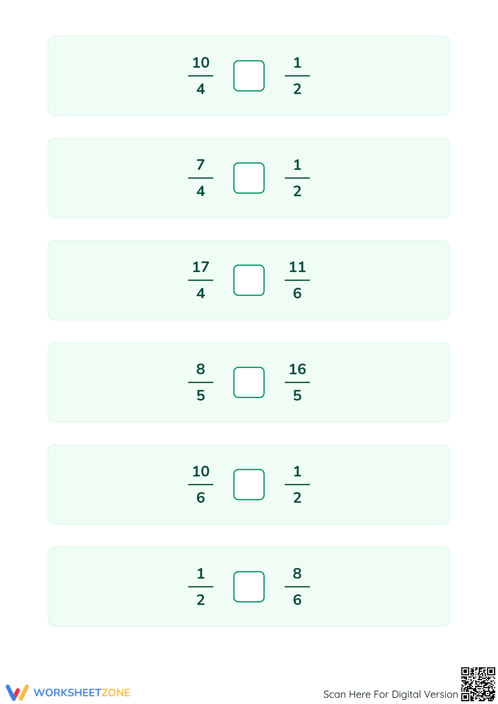 Comparing Simple and Improper Fractions | Printable Mastery - Page 2