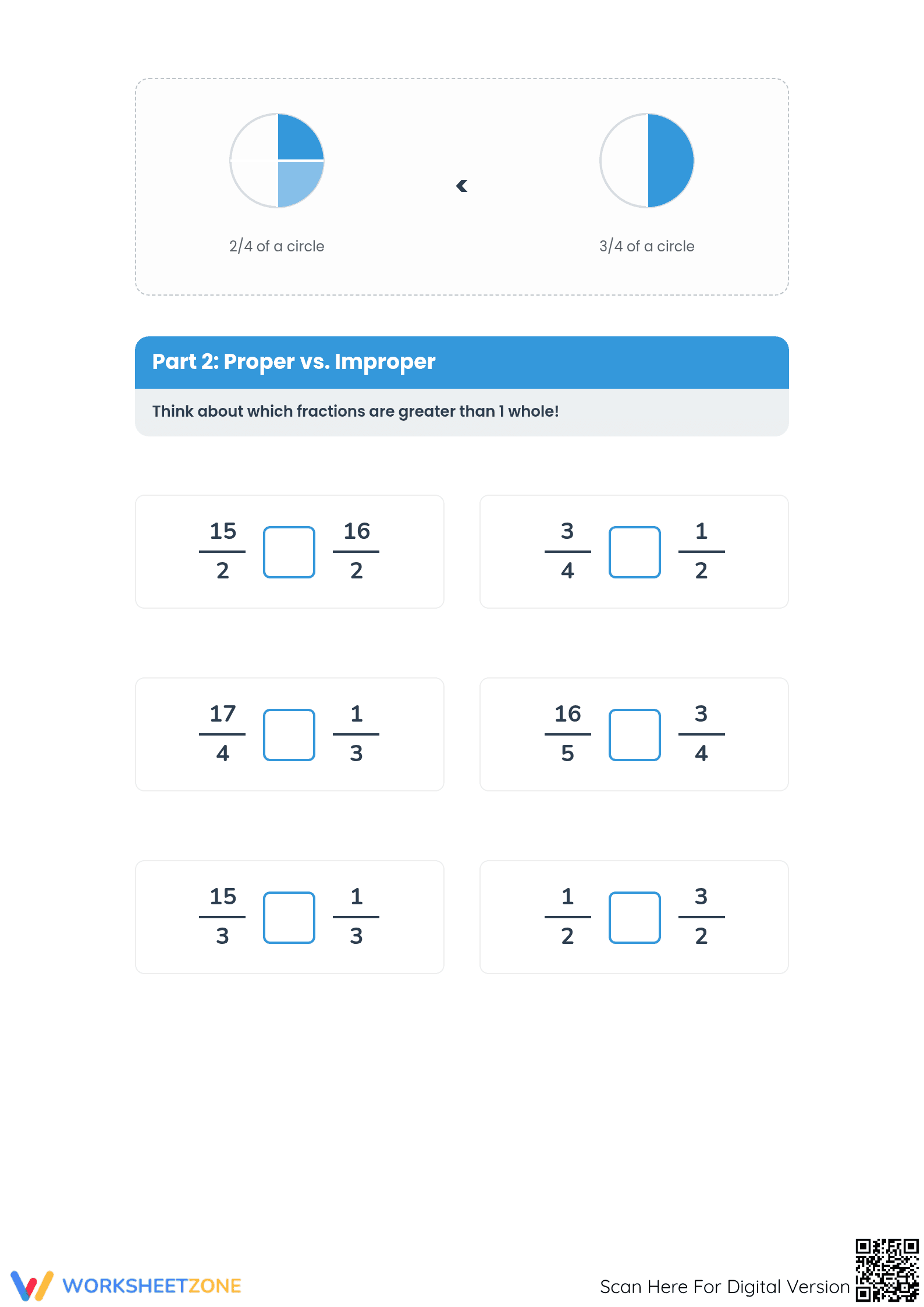 Essential Comparing Proper and Improper Fractions Worksheet - Page 2