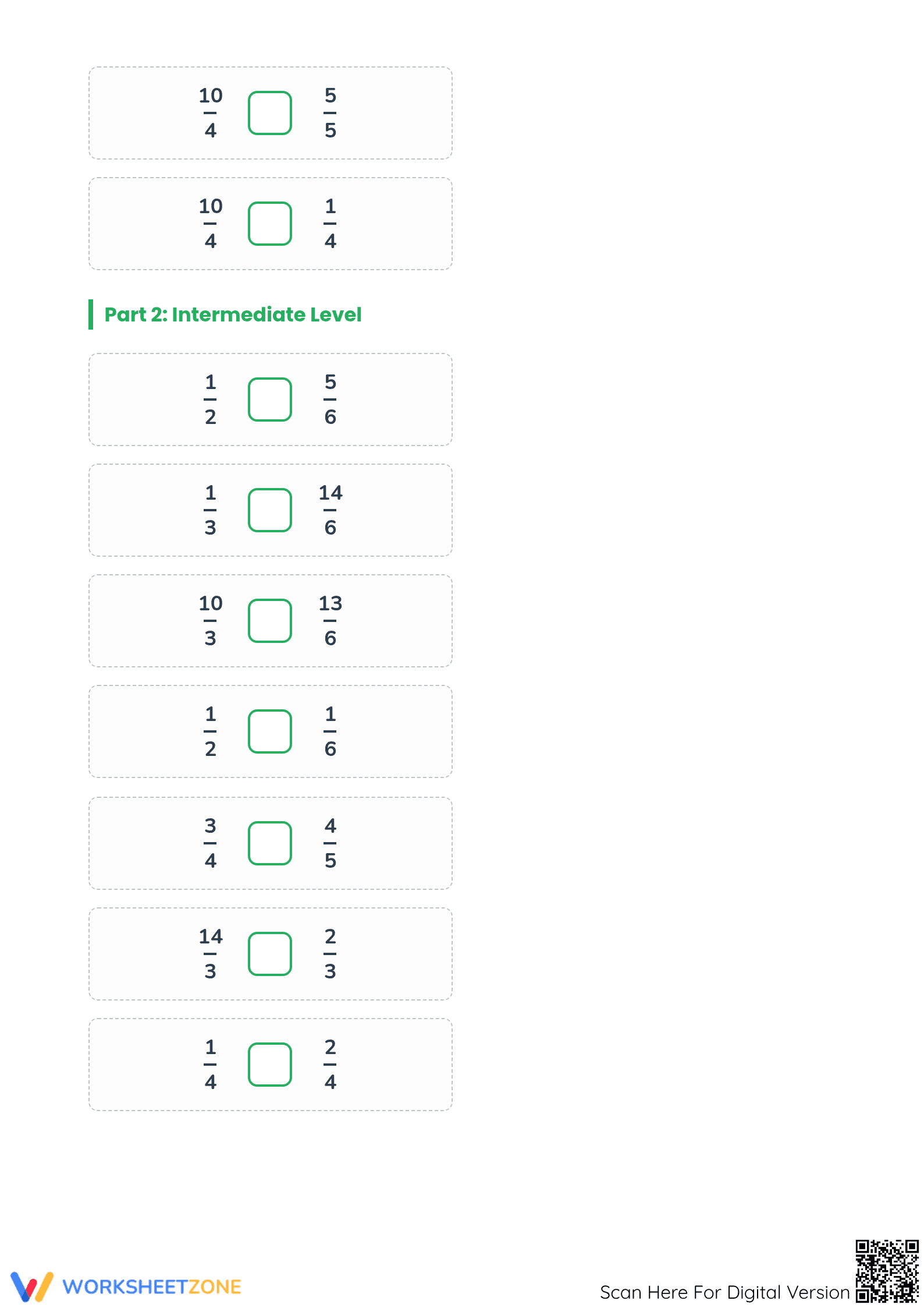 Printable Comparing Simple and Improper Fractions Worksheet - Page 2