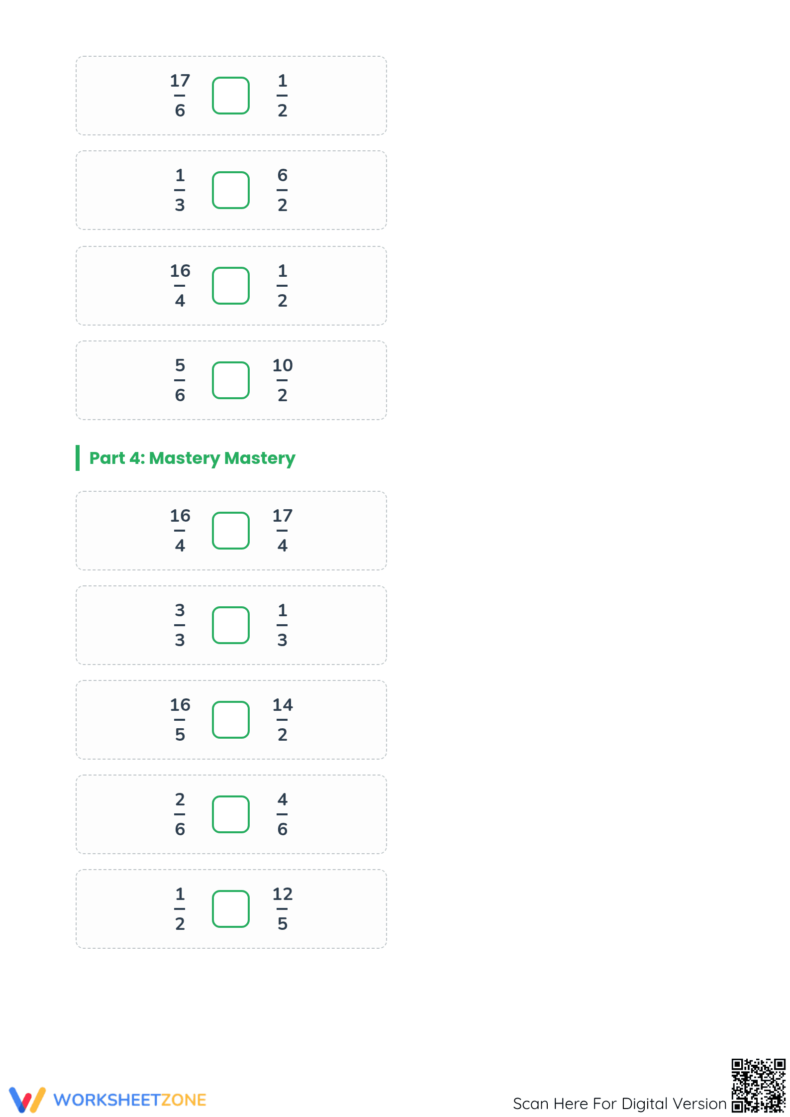 Printable Comparing Simple and Improper Fractions Worksheet - Page 4