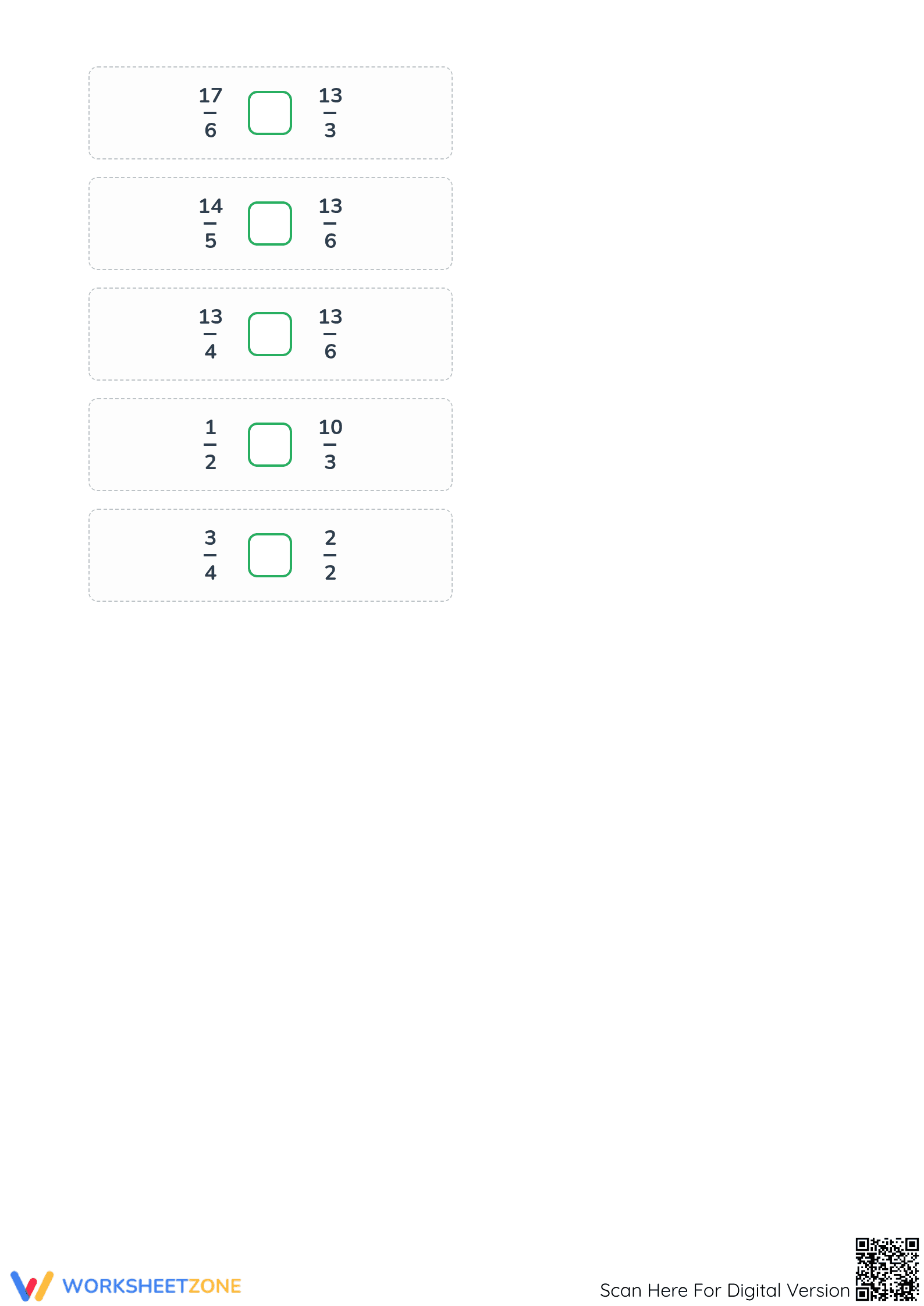 Printable Comparing Simple and Improper Fractions Worksheet - Page 5
