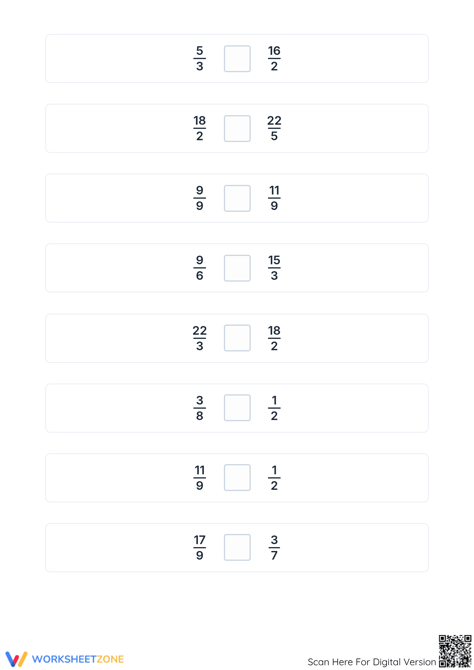 Essential Comparing Proper and Improper Fractions Worksheet - Page 3