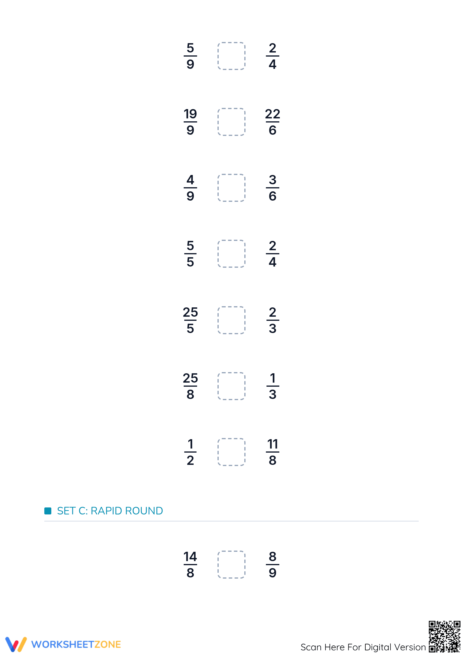 Printable Comparing Simple and Improper Fractions Worksheet - Page 3