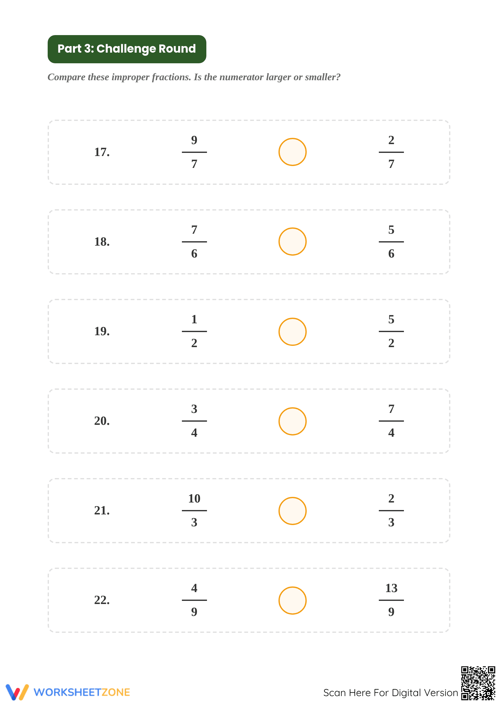 Essential Comparing Simple and Improper Fractions Worksheet - Page 4