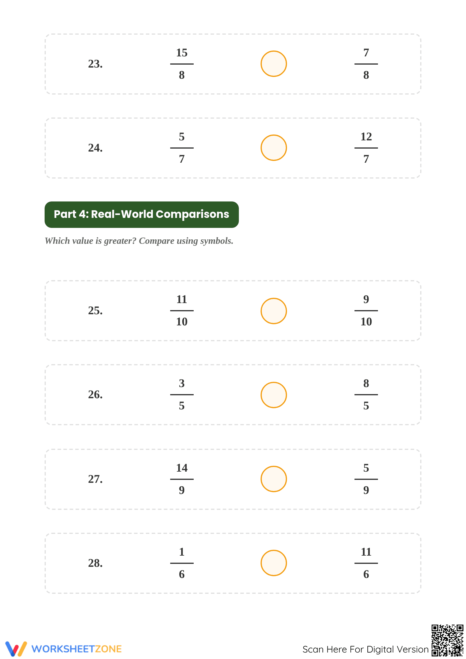 Essential Comparing Simple and Improper Fractions Worksheet - Page 5