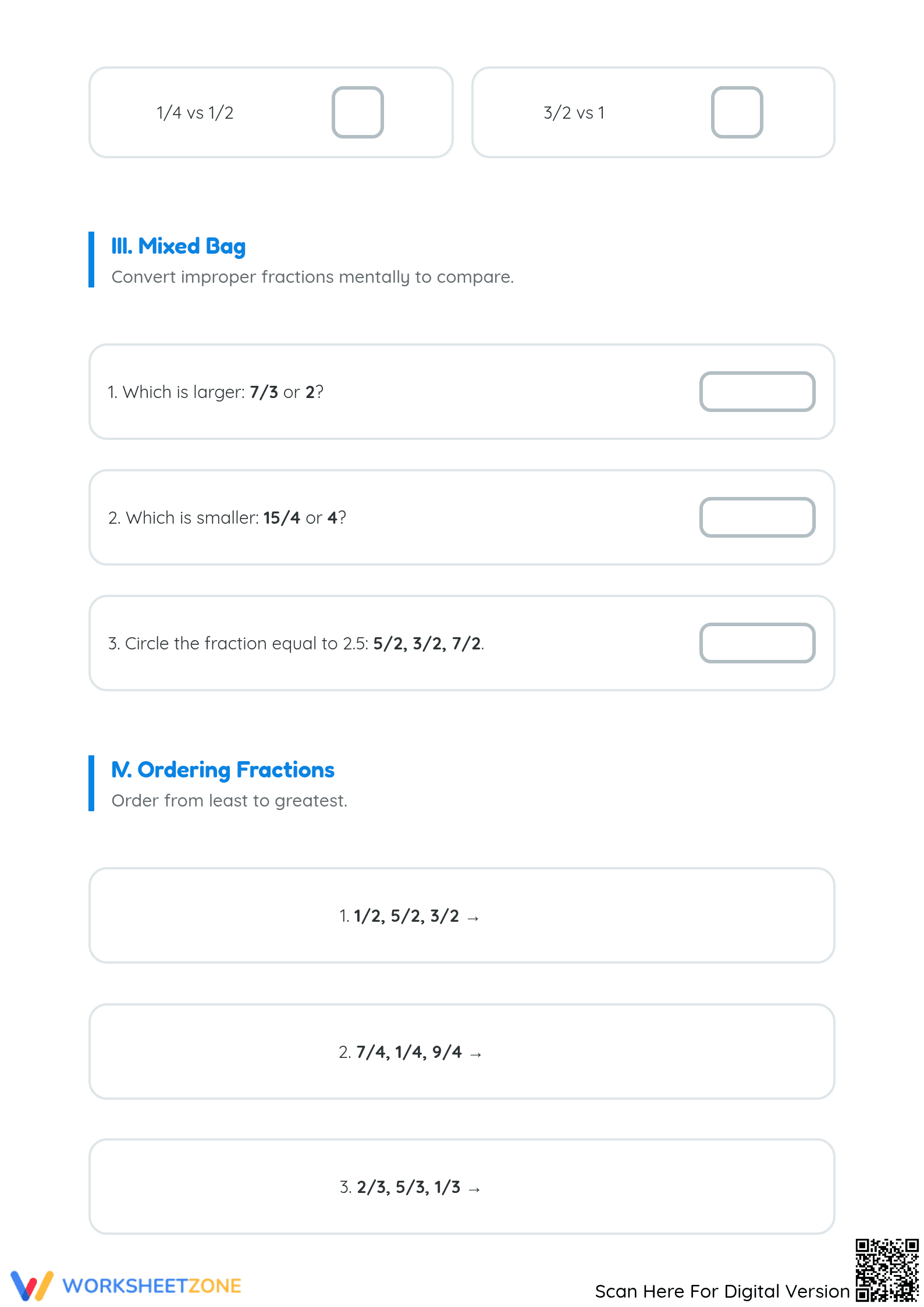 Printable Comparing Simple and Improper Fractions Worksheet - Page 2