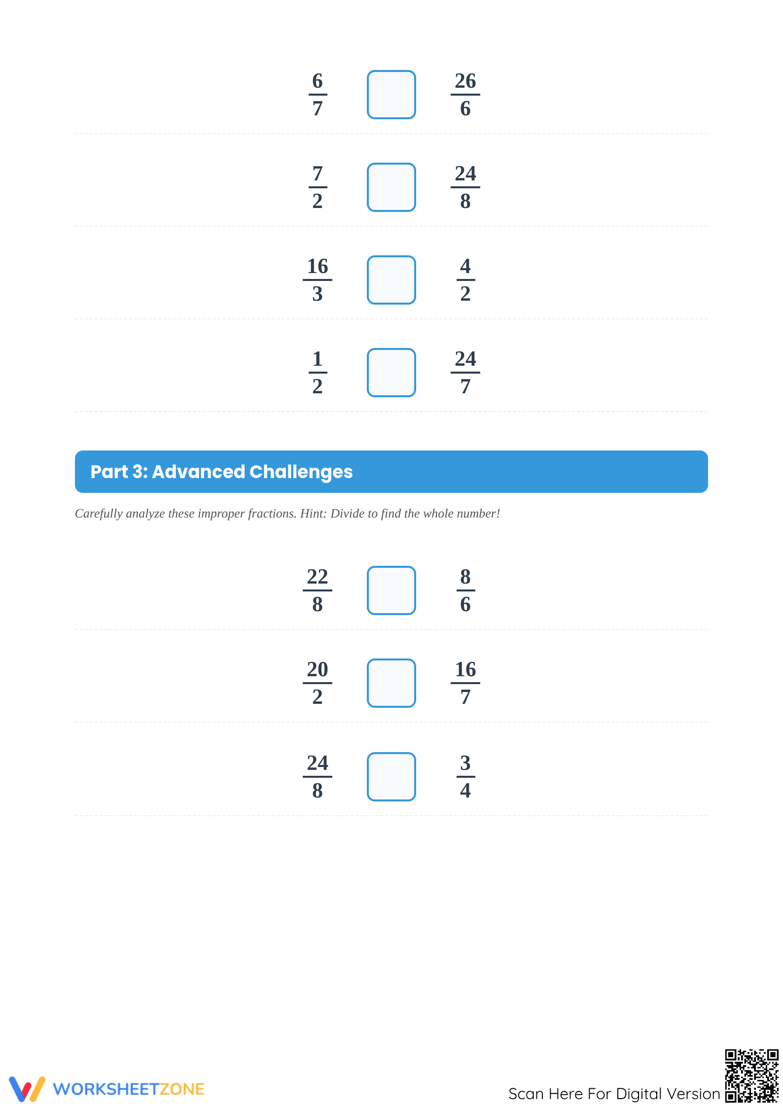 Essential Comparing Proper and Improper Fractions Worksheet - Page 2