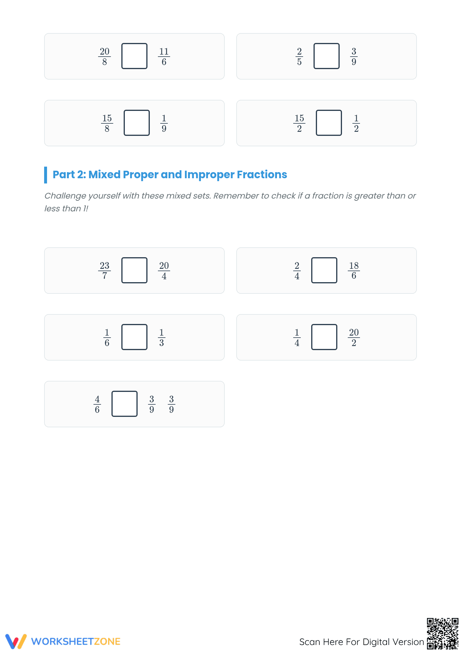 Essential Comparing Proper and Improper Fractions Worksheet - Page 2