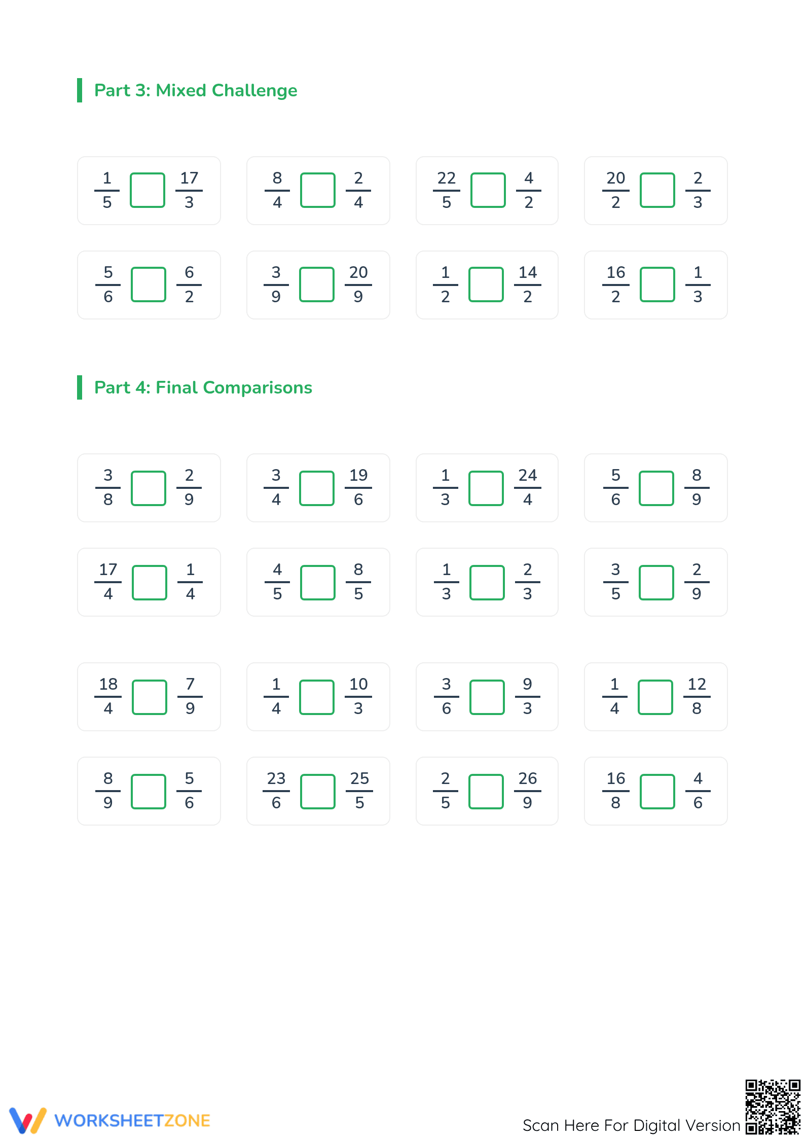 Printable Comparing Simple and Improper Fractions Worksheet - Page 2