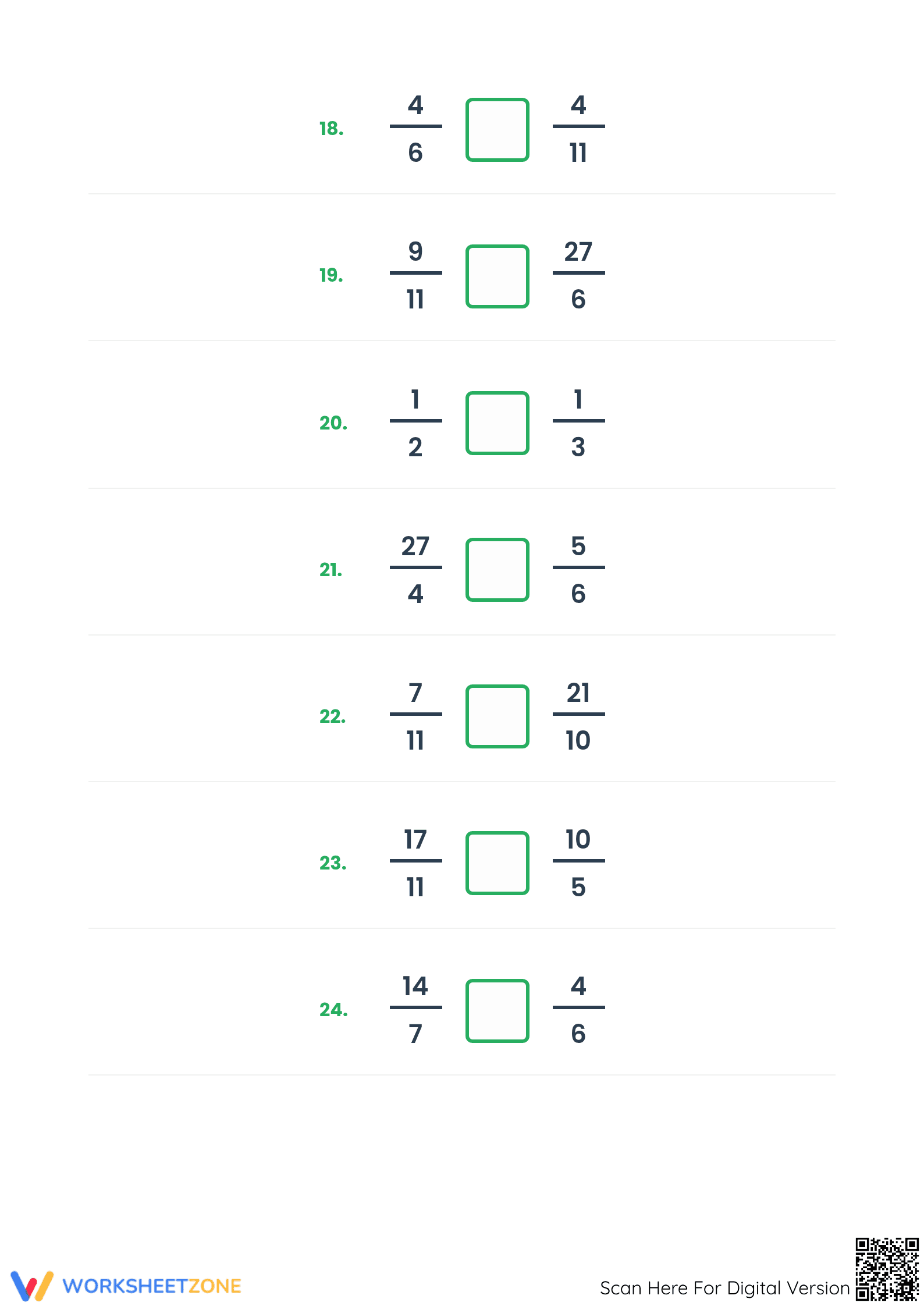 Printable Comparing Simple and Improper Fractions Worksheet - Page 4