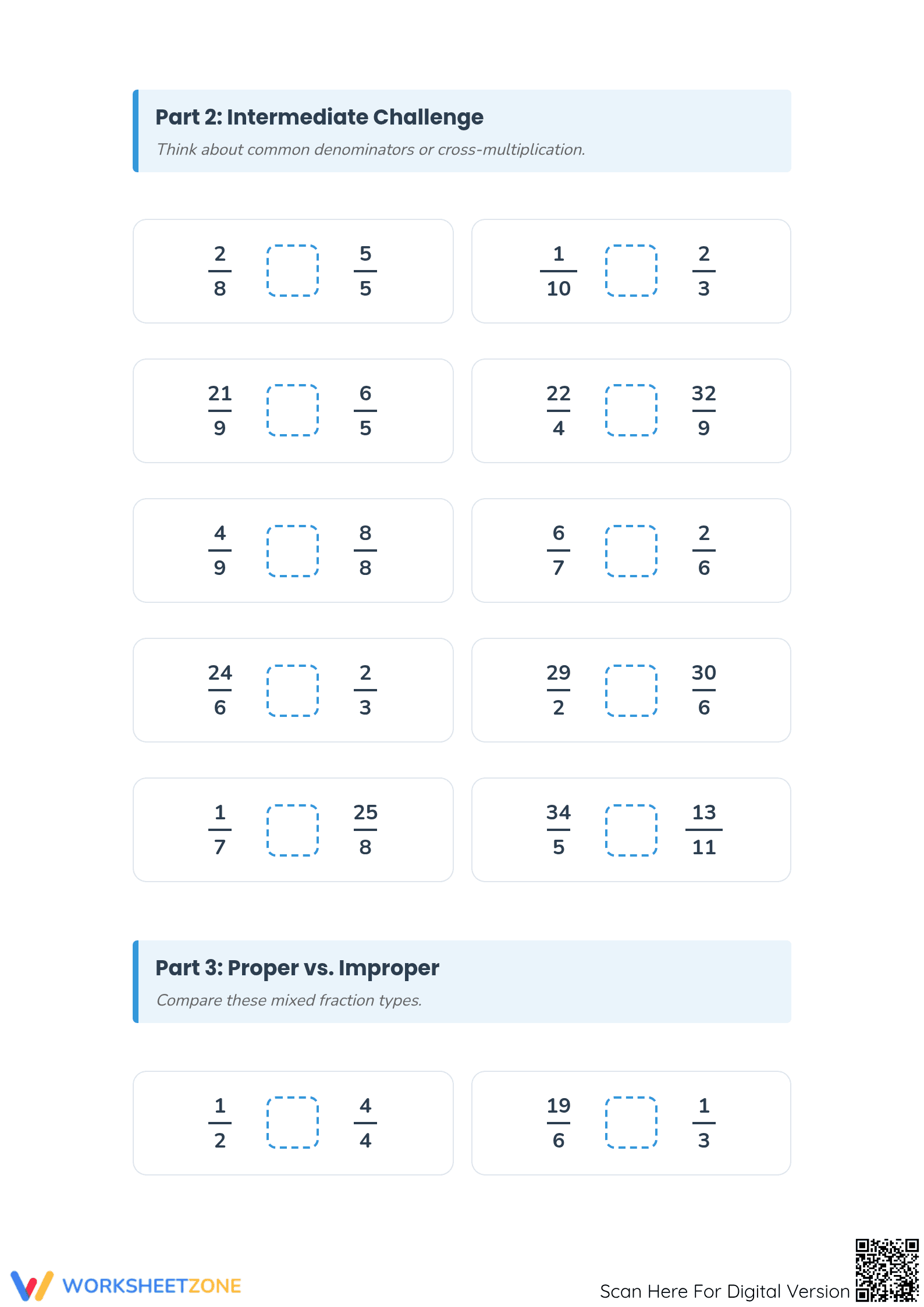 Comparing Improper Fractions — Grade 4 Printable Worksheet - Page 2