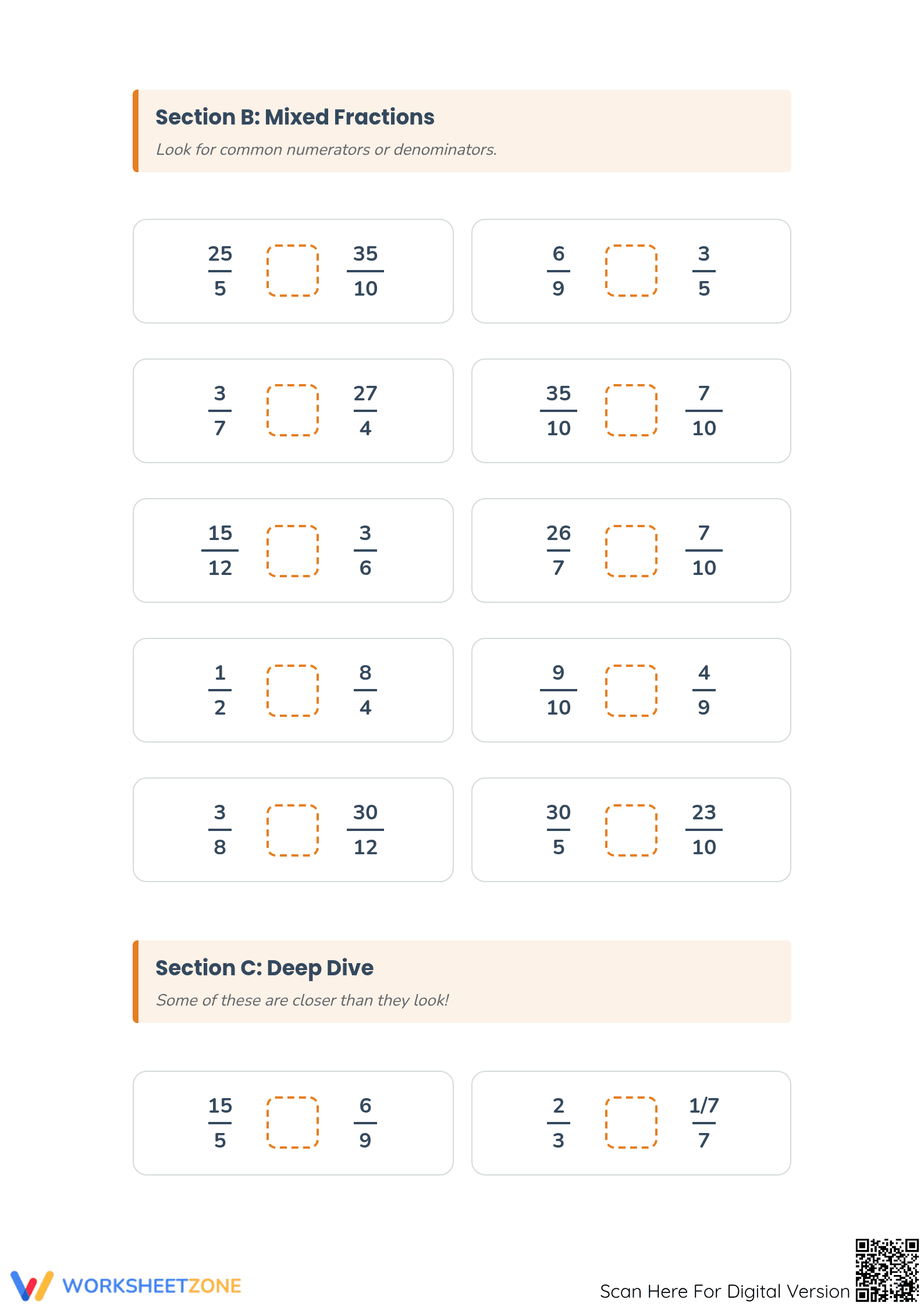 Printable Comparing Simple and Improper Fractions Worksheet - Page 2