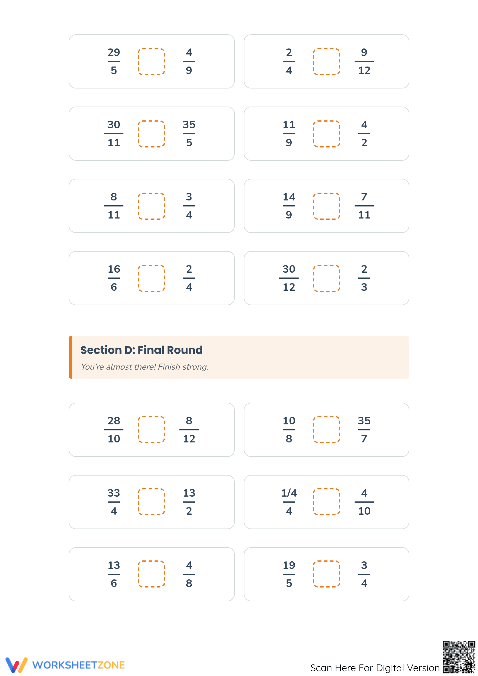 Printable Comparing Simple and Improper Fractions Worksheet - Page 3