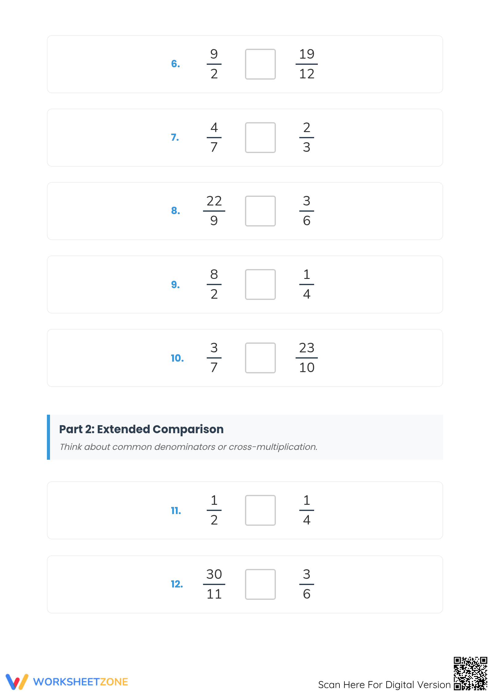 Printable Comparing Simple and Improper Fractions Worksheet - Page 2