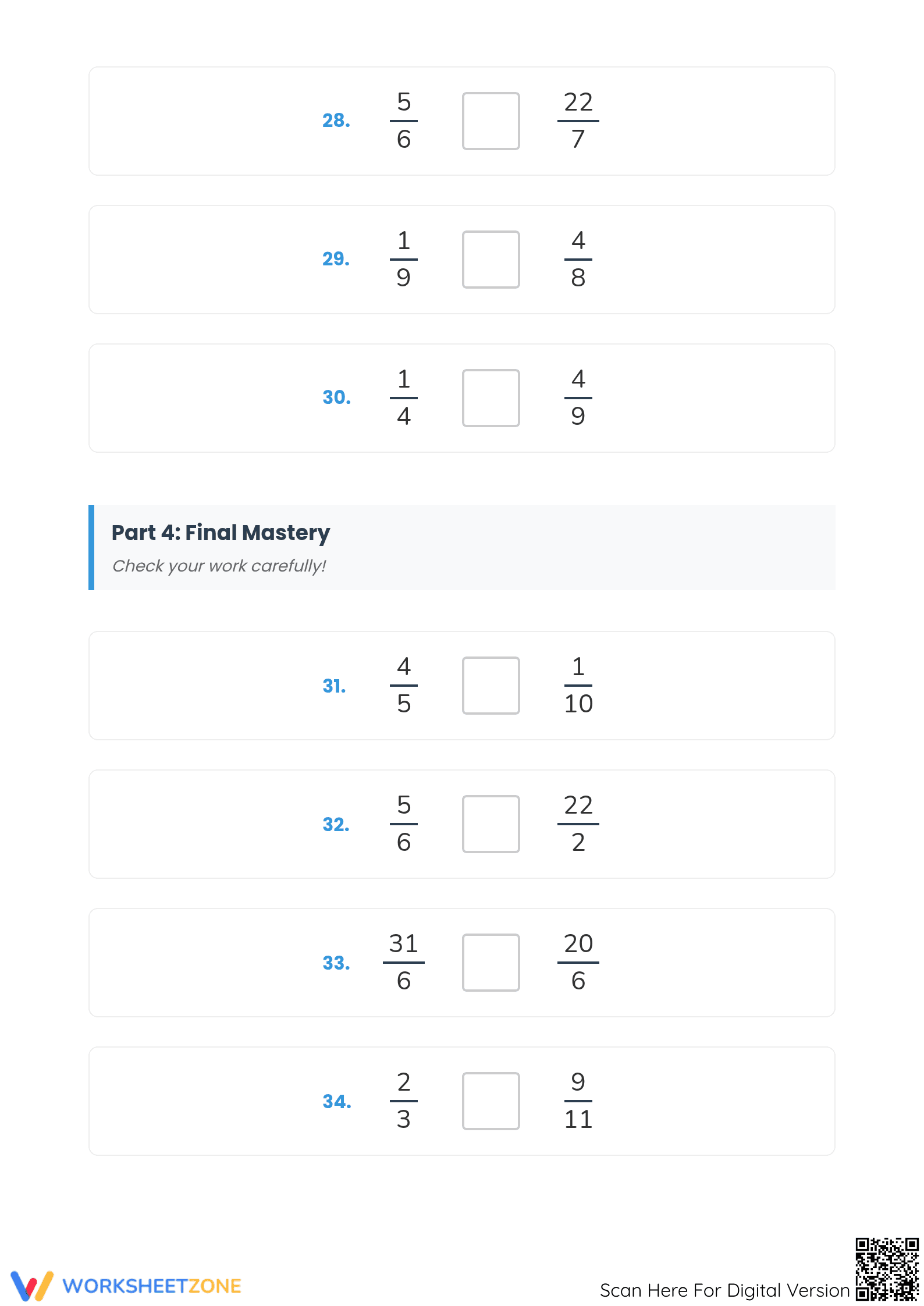Printable Comparing Simple and Improper Fractions Worksheet - Page 5