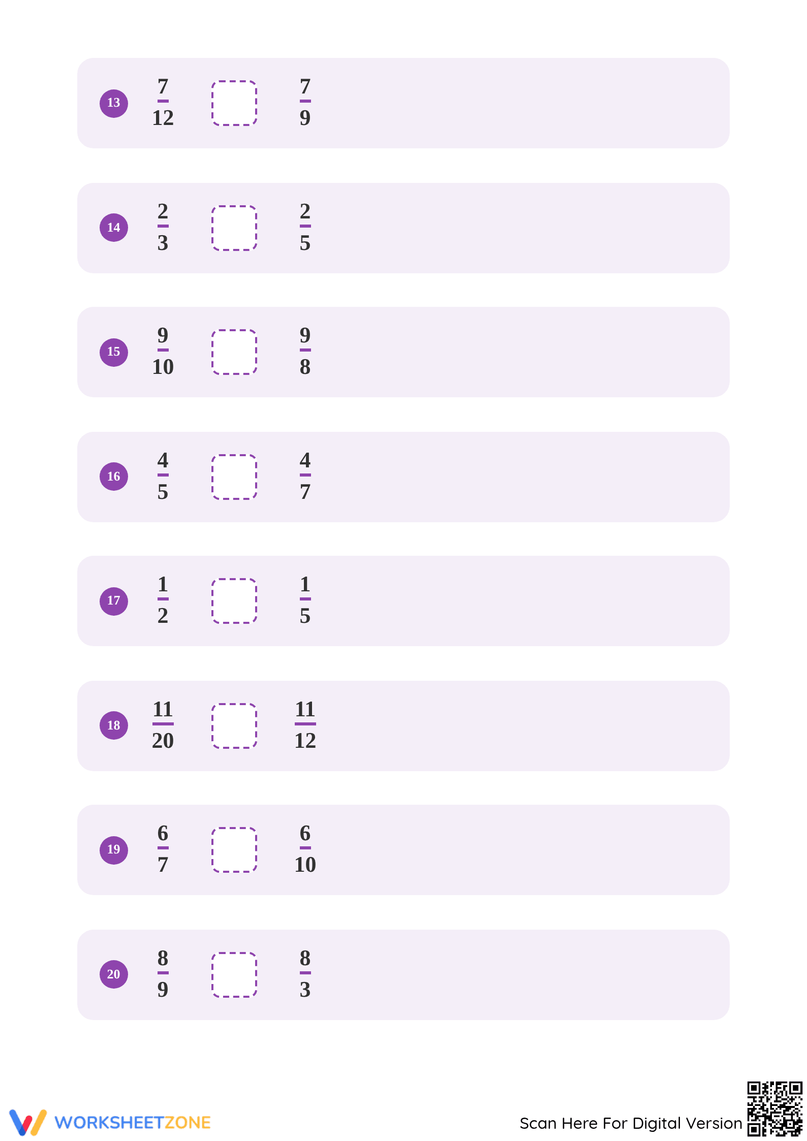 Comparing Simple and Improper Fractions Printable Worksheet - Page 3