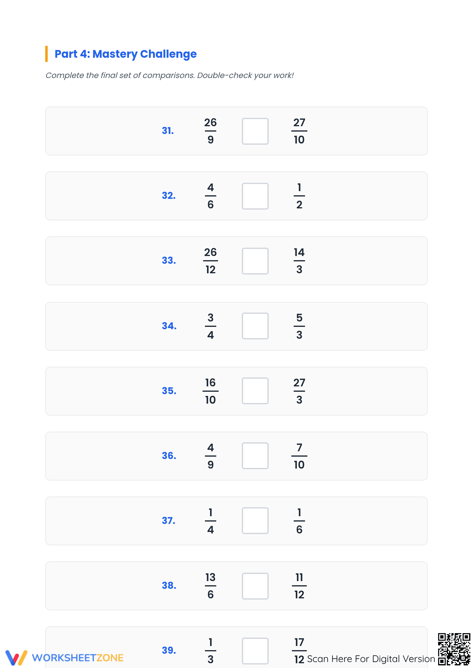 Essential Comparing Improper Fractions Worksheet | Grade 4-5 - Page 5