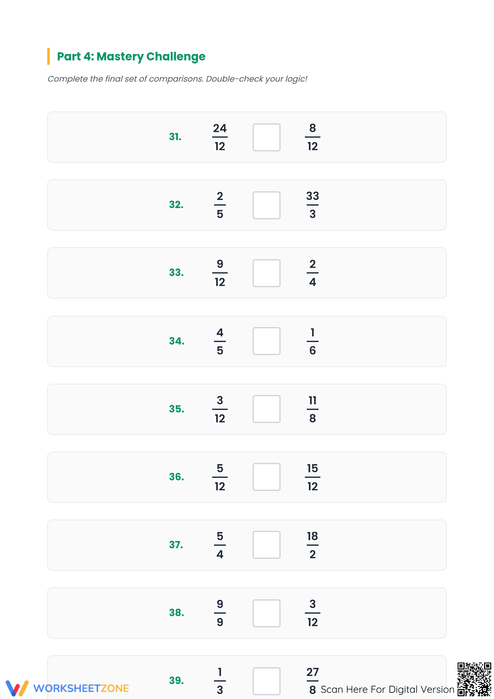 Printable Comparing Improper Fractions Worksheet | Grade 4 - Page 5