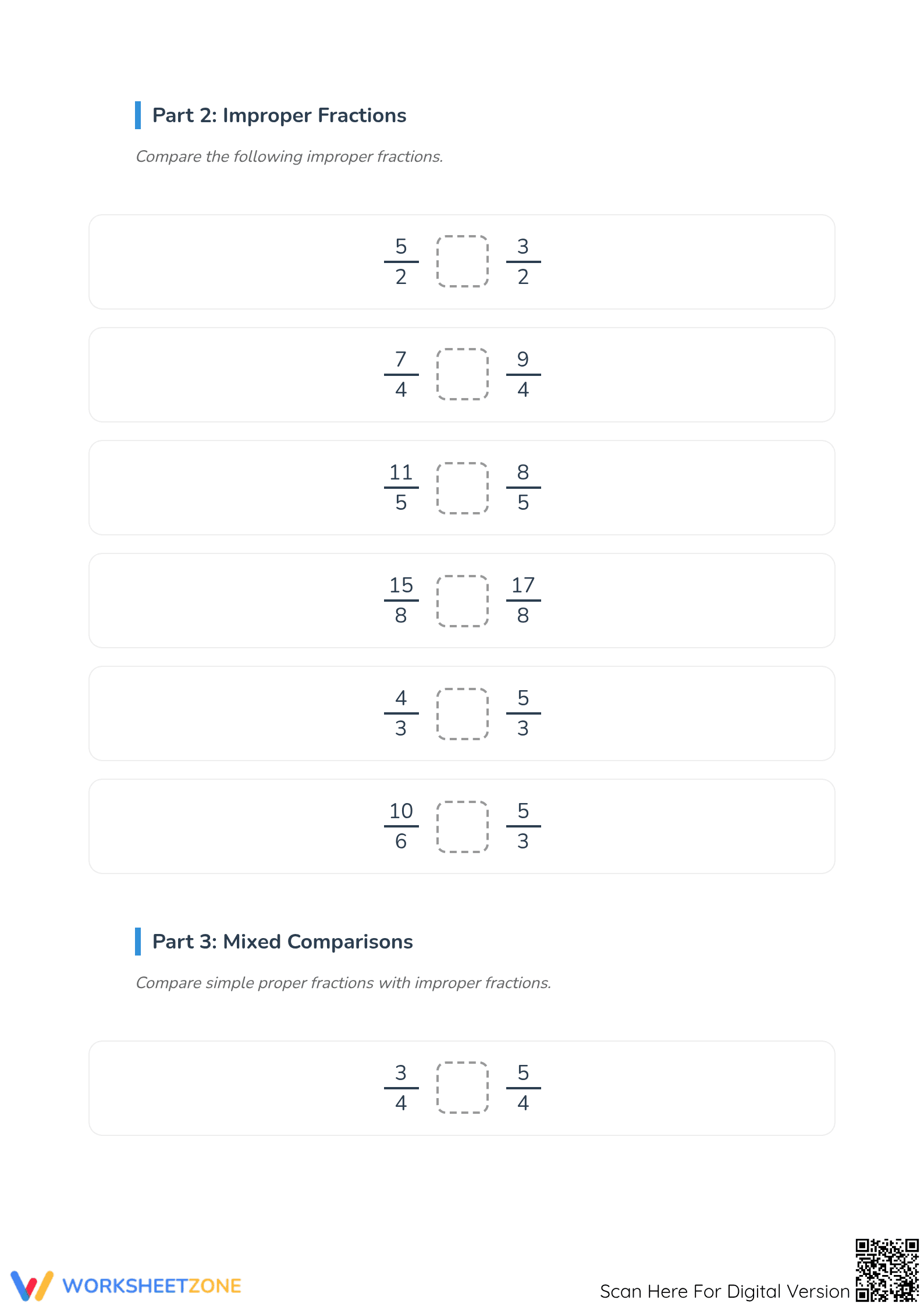 Essential Comparing Simple and Improper Fractions Worksheet - Page 2