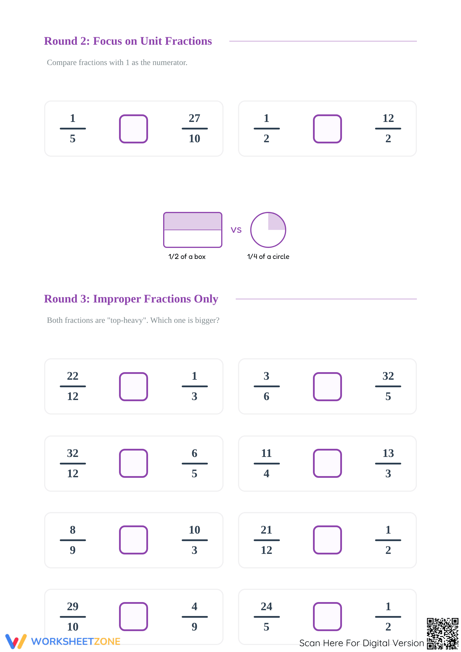 Printable Comparing Simple and Improper Fractions Worksheet - Page 2