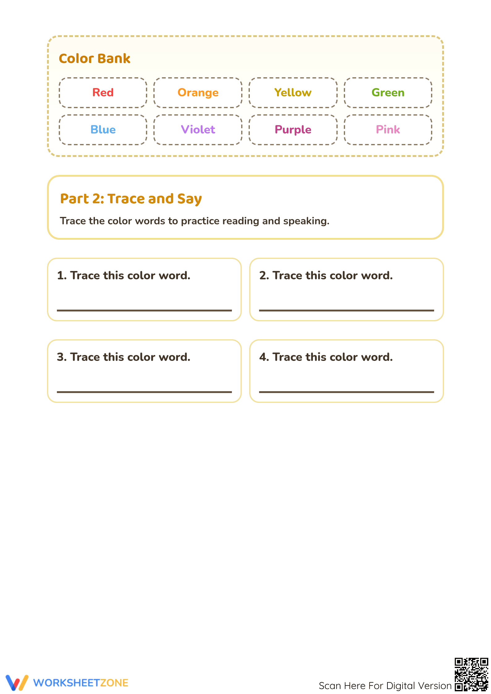 Grade K Color Word Practice — Printable No-Prep Worksheet - Page 3