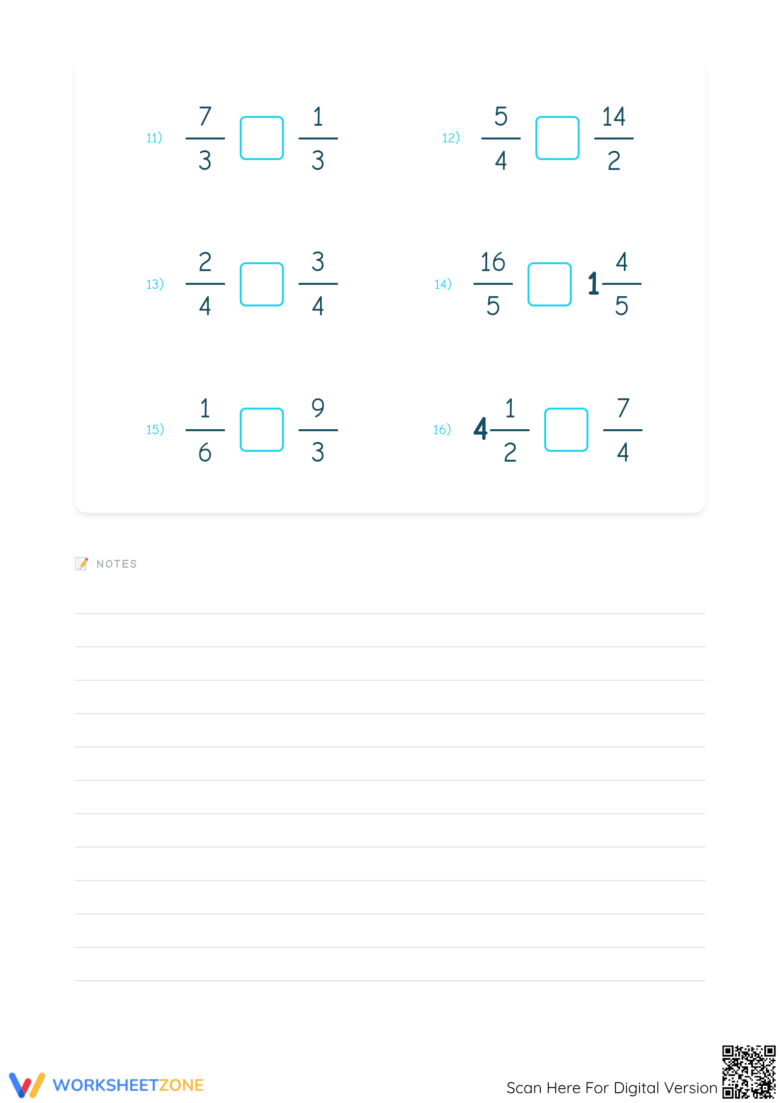 Printable Comparing Simple and Mixed Fractions Worksheet - Page 2