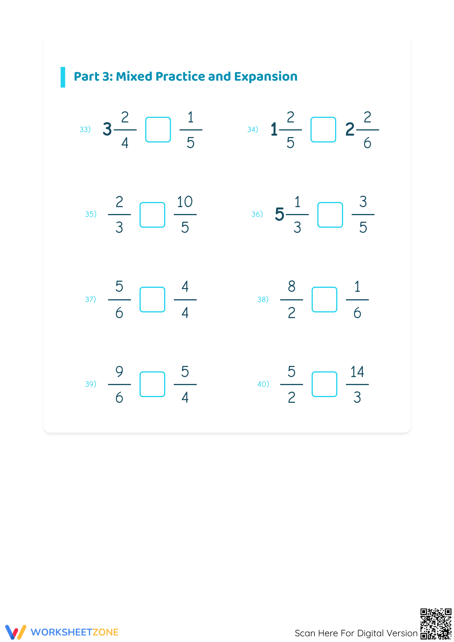 Printable Comparing Simple and Mixed Fractions Worksheet - Page 5