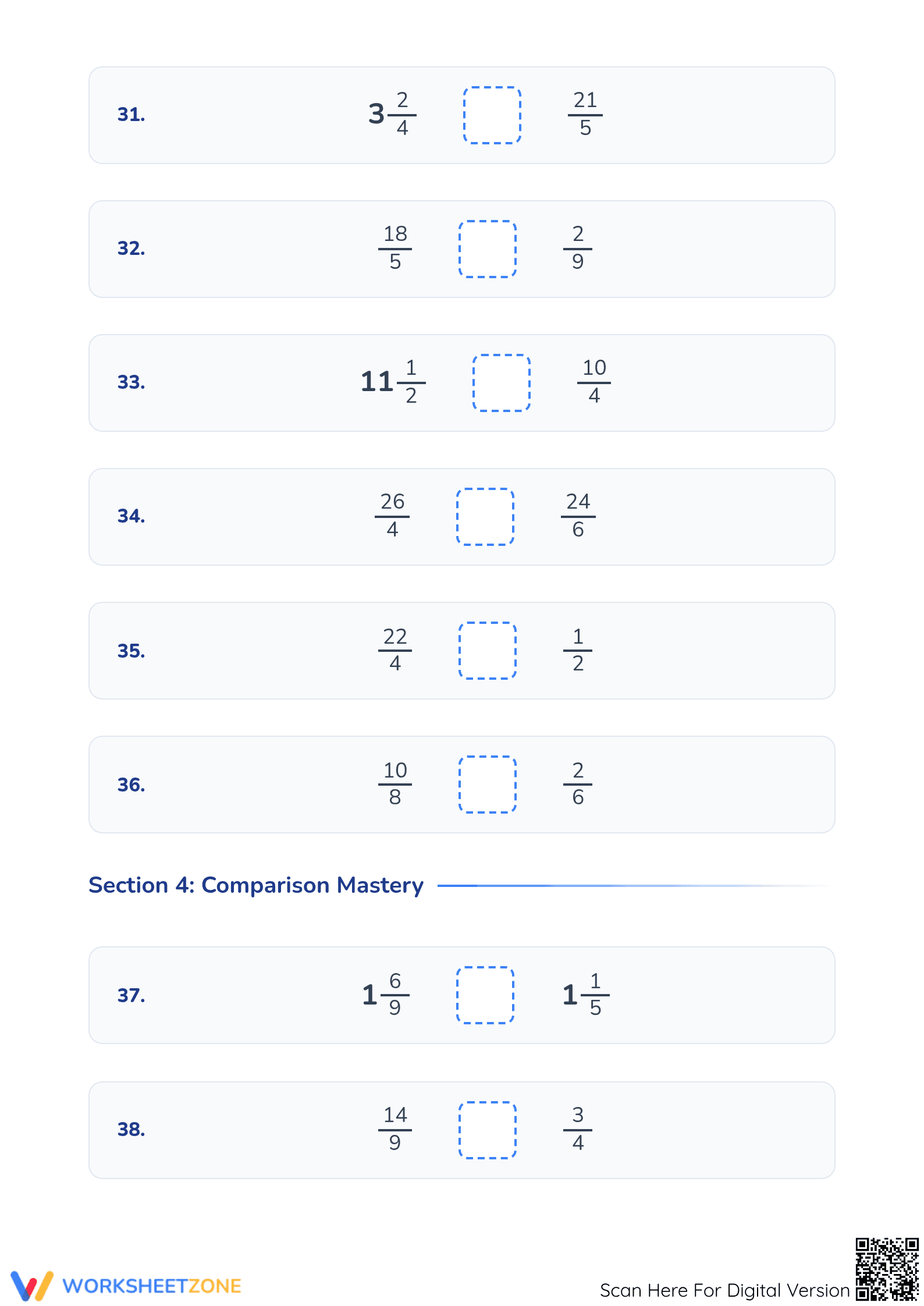 Comparing Fractions Worksheet | Grade 4 Printable Essential - Page 5