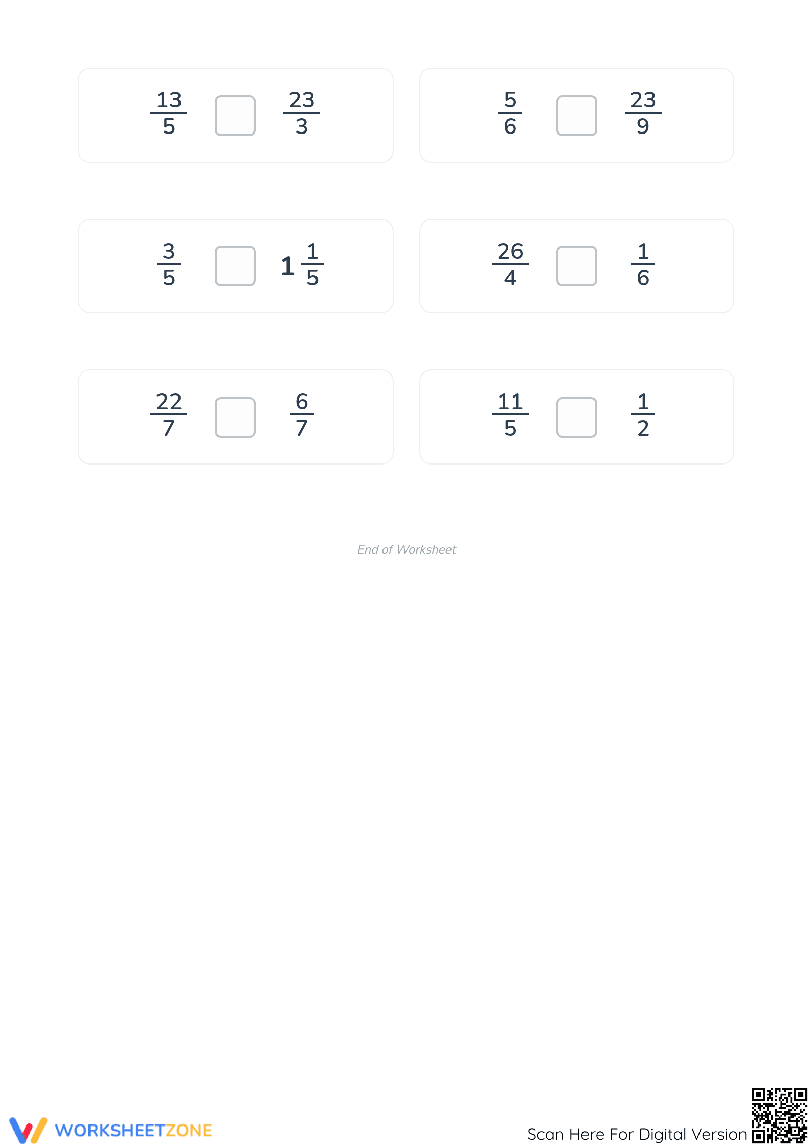 Printable Comparing Fractions Worksheet | Grade 4-5 Aligned - Page 4