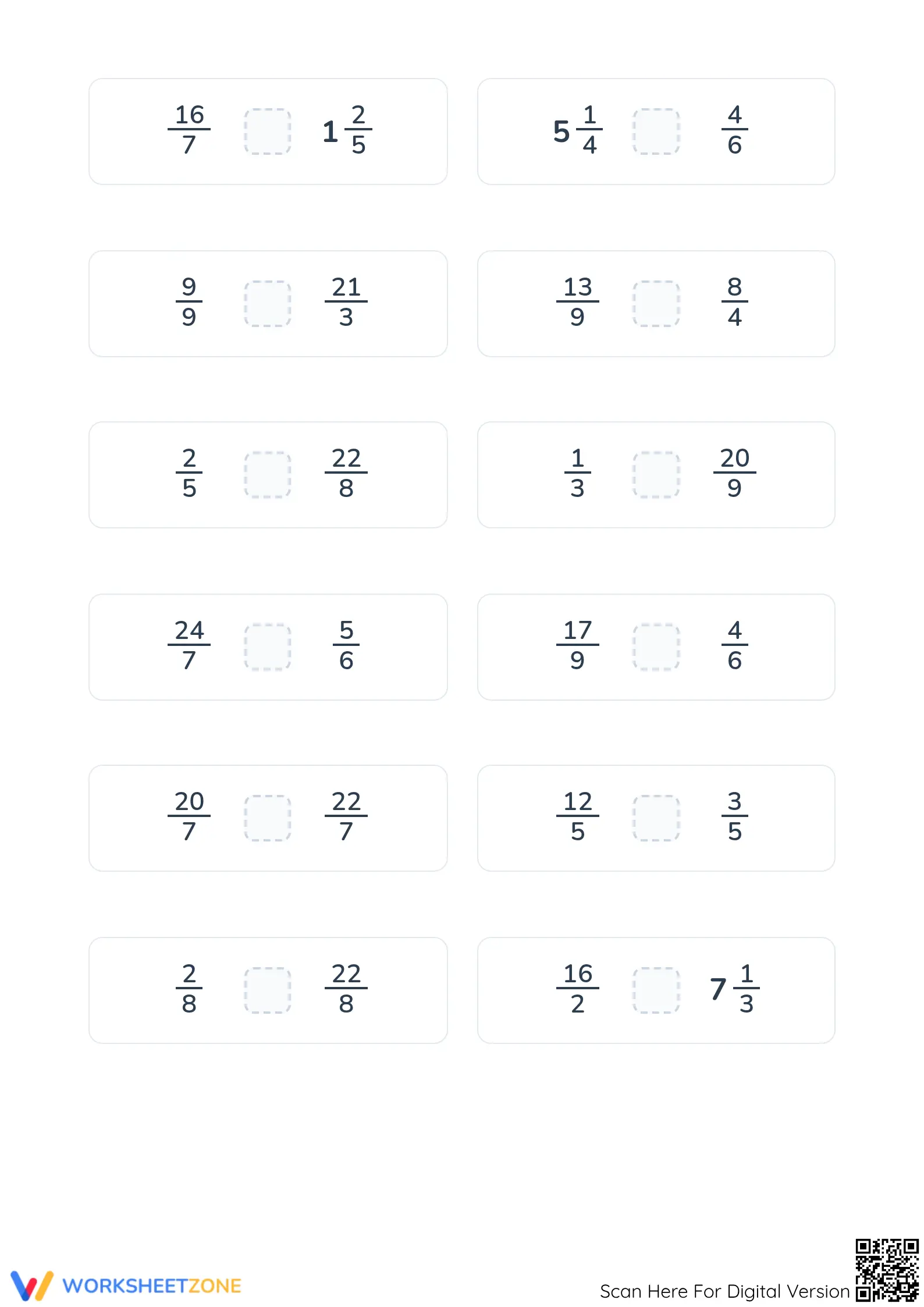 Printable Comparing Fractions Challenge: Improper & Mixed - Page 3