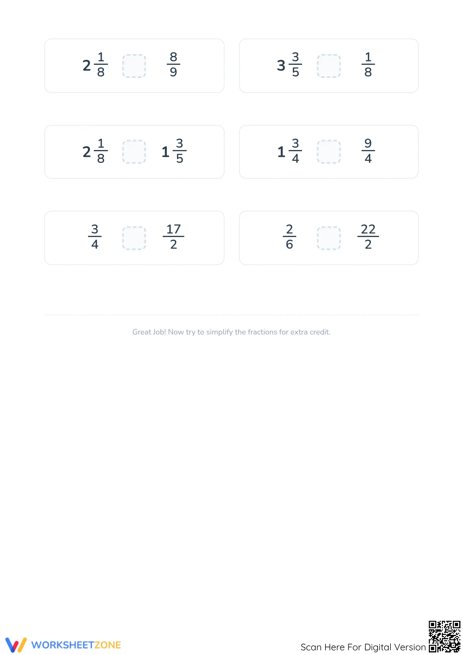 Printable Comparing Fractions Challenge: Improper & Mixed - Page 4