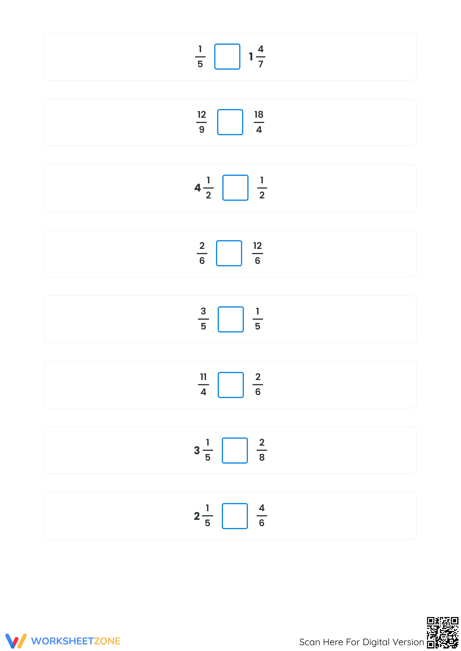 Essential Comparing Fractions Worksheet: Simple to Mixed - Page 5