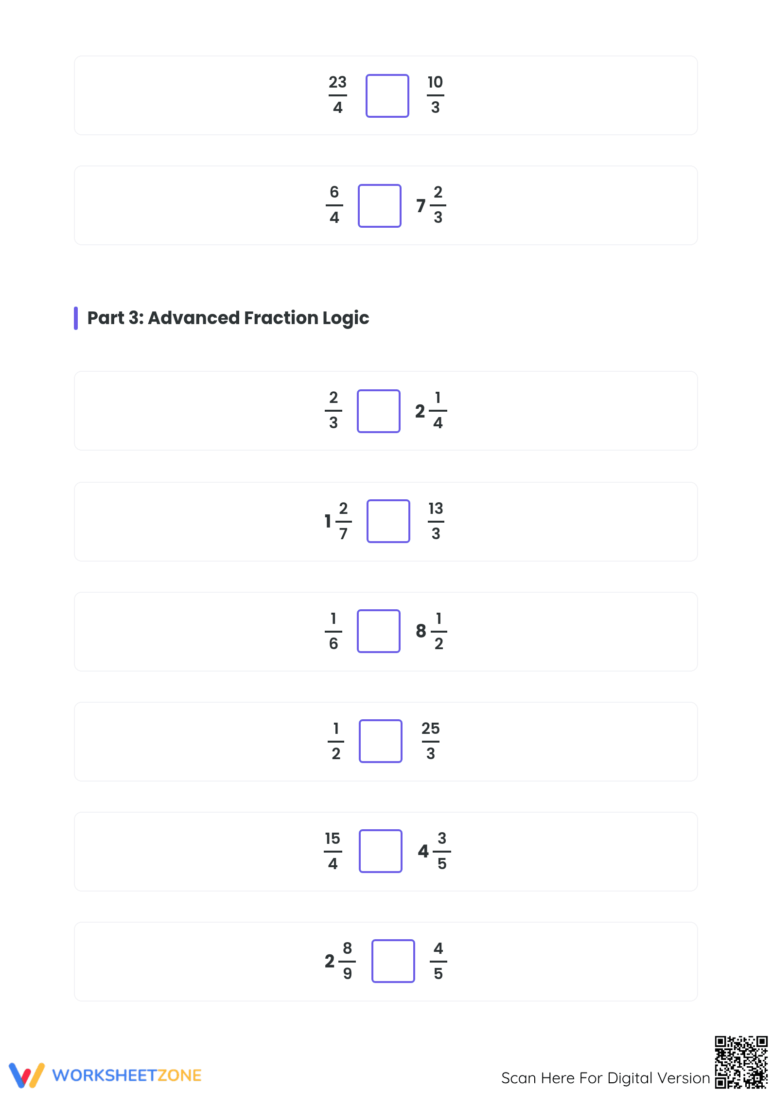 Comparing Fractions Worksheet | Printable Grade 4 Math - Page 3
