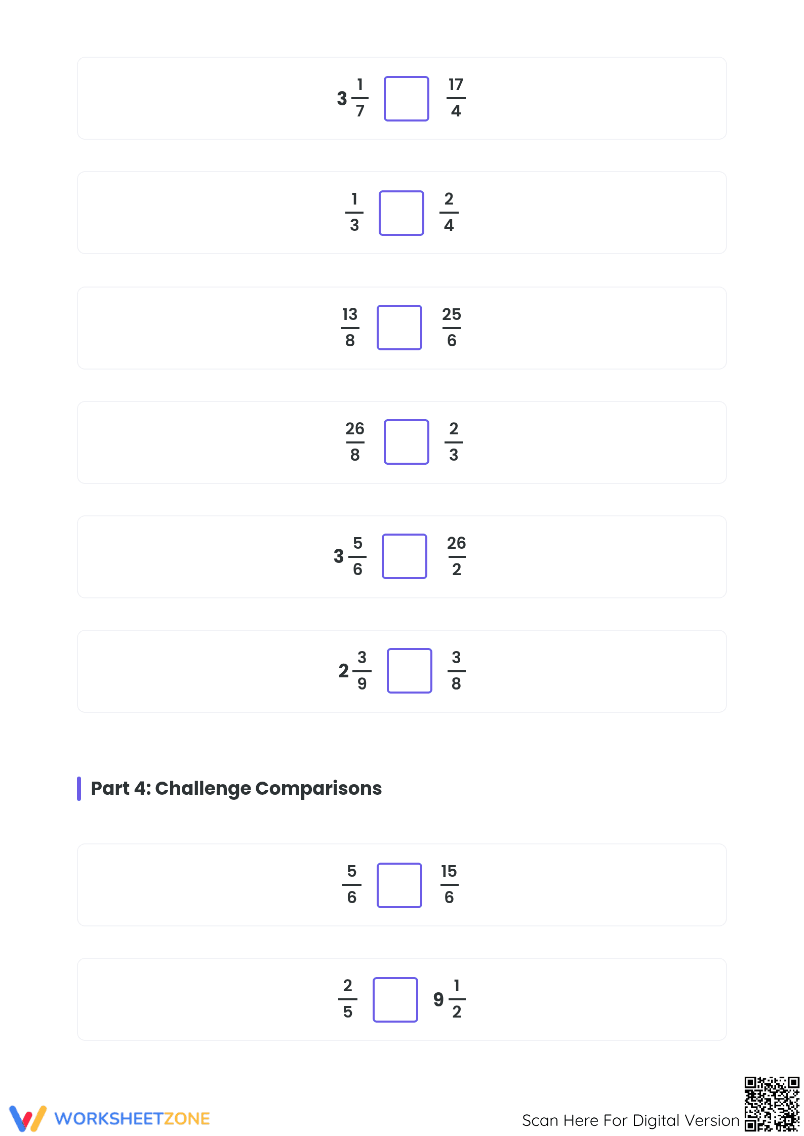 Comparing Fractions Worksheet | Printable Grade 4 Math - Page 4