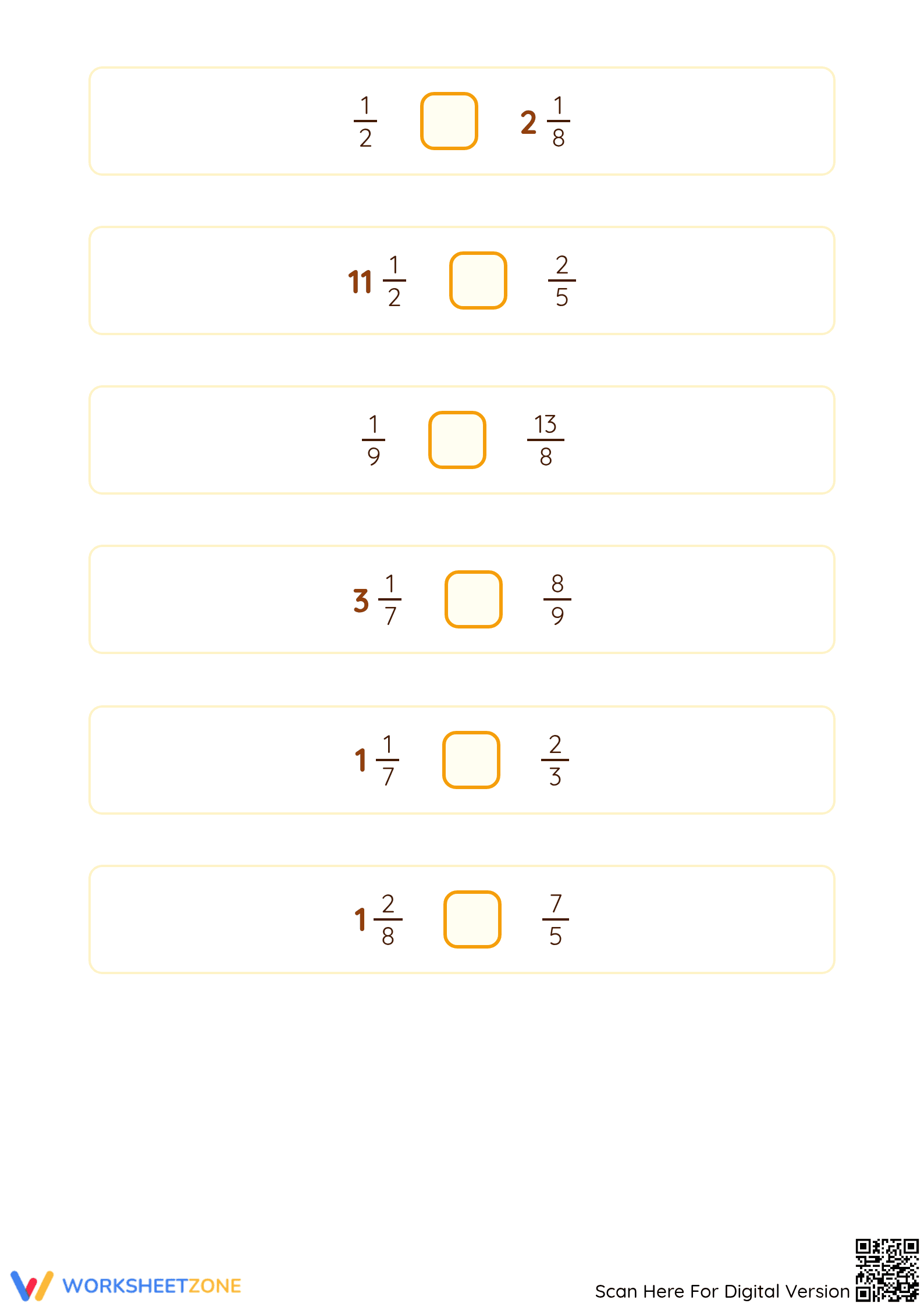 Printable Comparing Simple, Improper & Mixed Fractions - Page 3