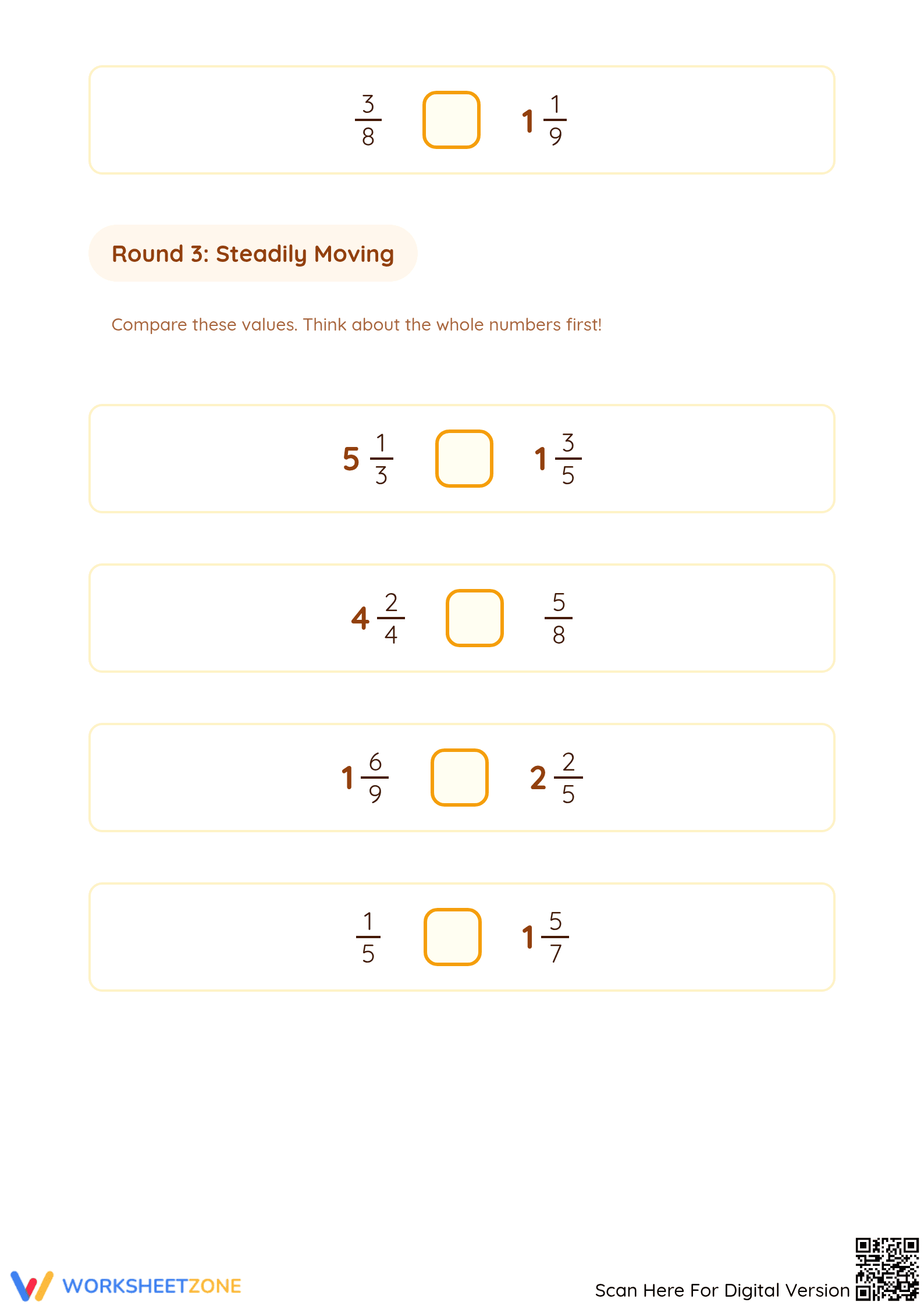 Printable Comparing Simple, Improper & Mixed Fractions - Page 4