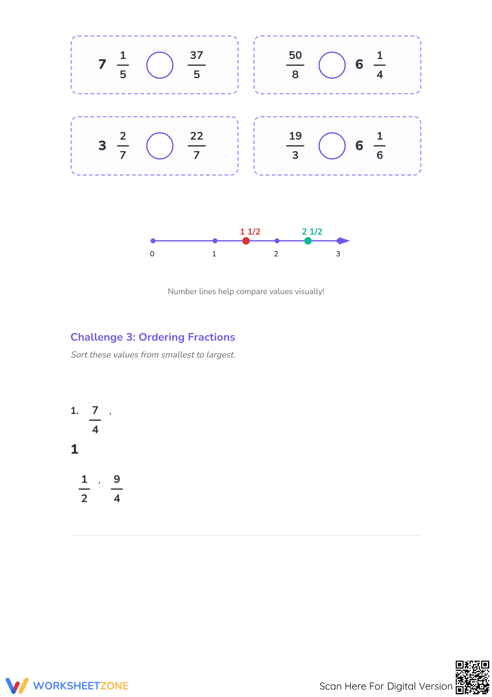 Essential Mixed and Improper Fractions Comparison Worksheet - Page 2